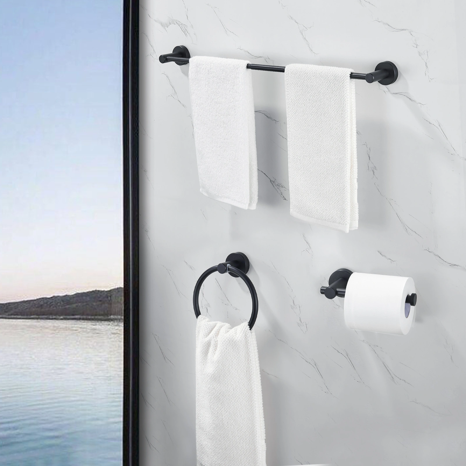 Bathroom Hardware Set, Thicken Space Aluminum 3 PCS Towel bar Set- Matte Black 16-27 Inches Adjustable Bathroom Accessories Set [Unable ship on weekends, TK/TEMU only for pickup, only TX10643 warehouse supports GOFO] view 2