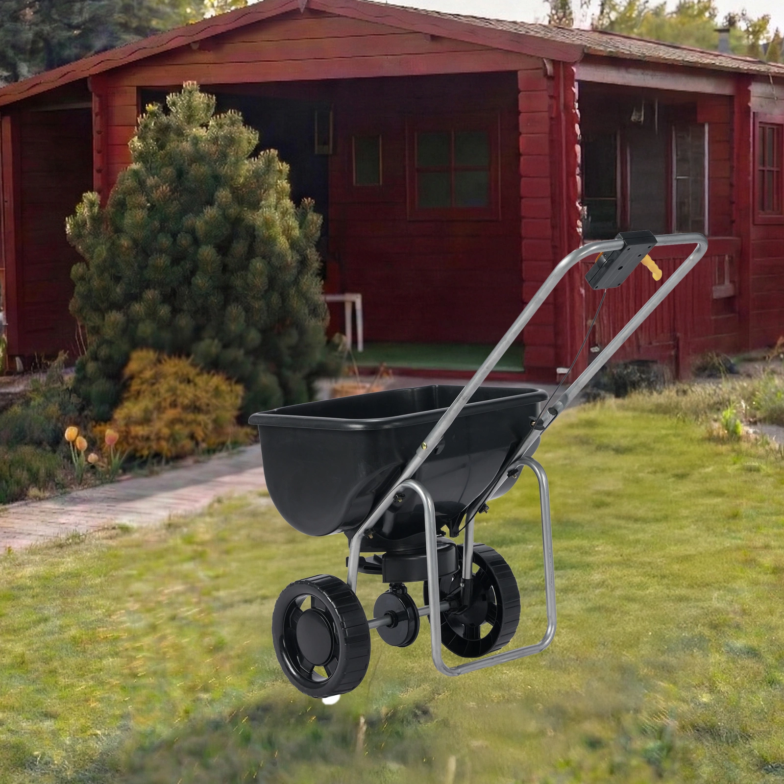 Broadcast Spreader, 70LBS Capacity, Walk-Behind Push Spreader, 15-Level Adjustment, 8 in All Terrain Pneumatic Tires, Lawn Spreaders with Hopper Grate, for Seed, Fertilizer, Ice Melt view 9