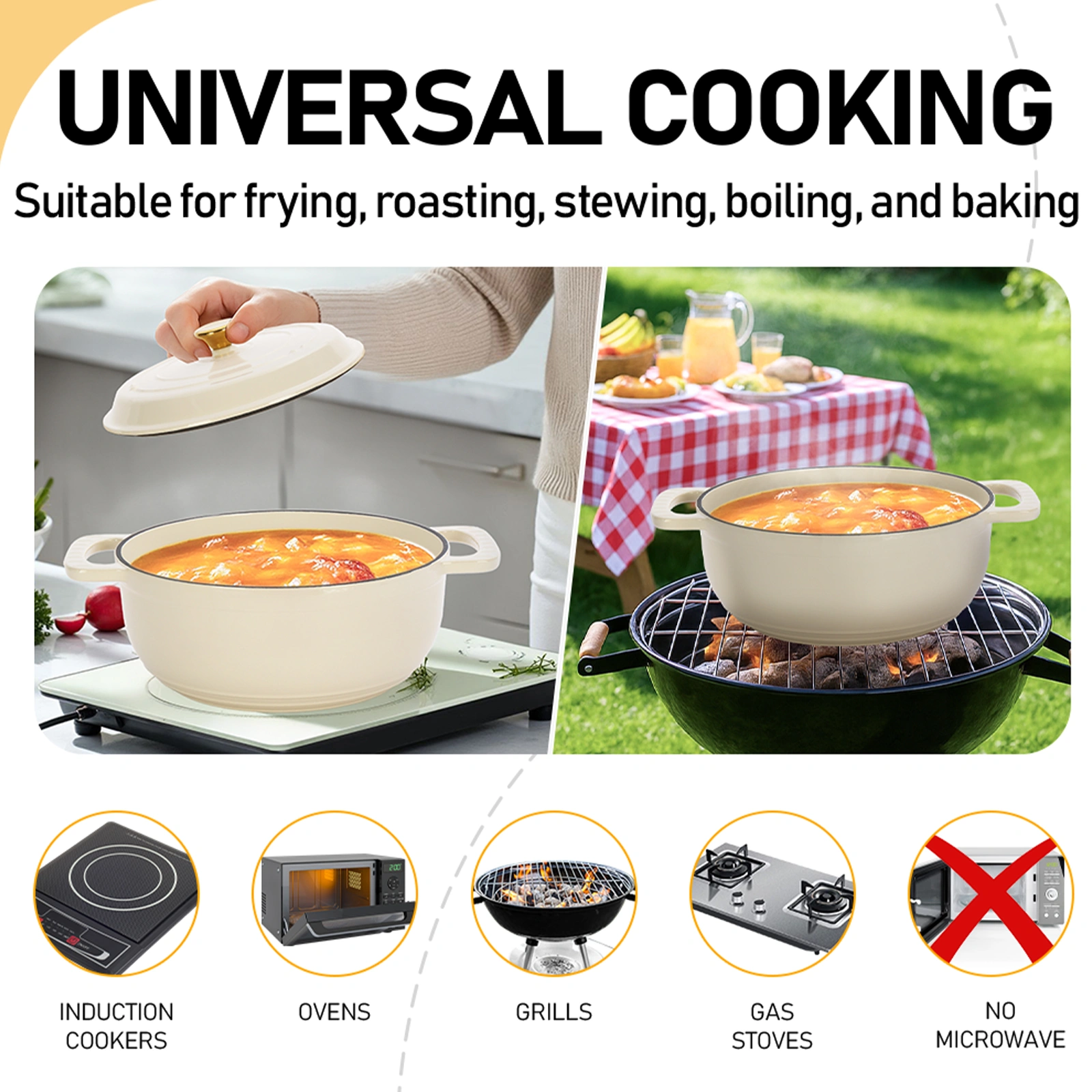 Cast iron 5QT cooking pot - ceramic white - comes with two silicone gloves - Enamel pot view 10