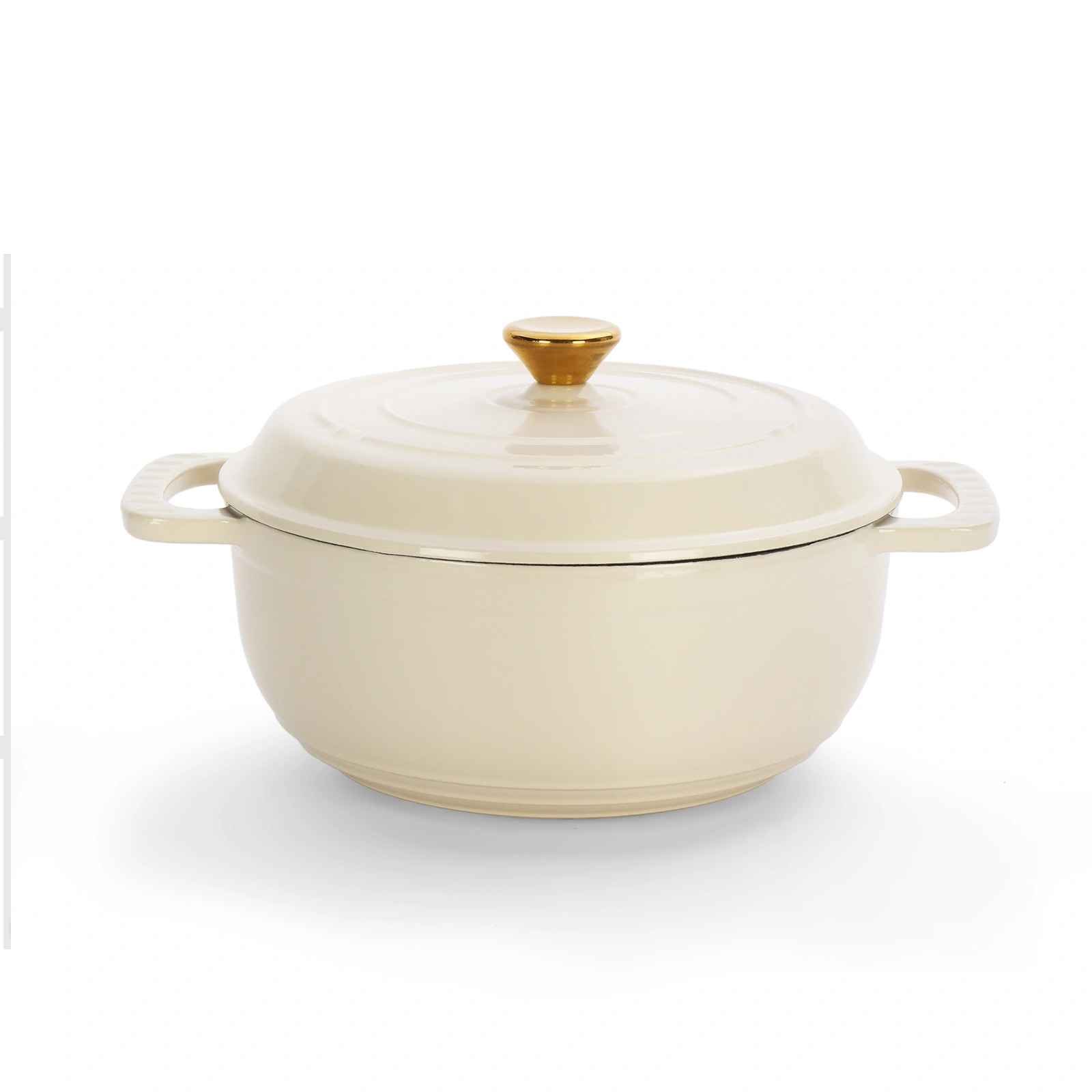 Cast iron 5QT cooking pot - ceramic white - comes with two silicone gloves - Enamel pot view 2