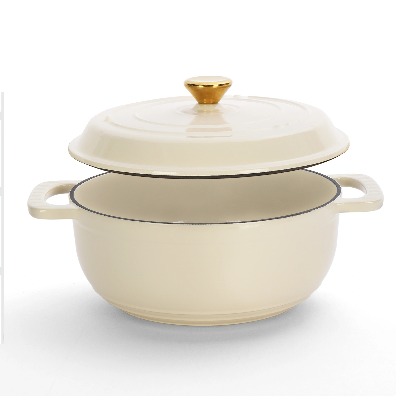 Cast iron 5QT cooking pot - ceramic white - comes with two silicone gloves - Enamel pot view 3