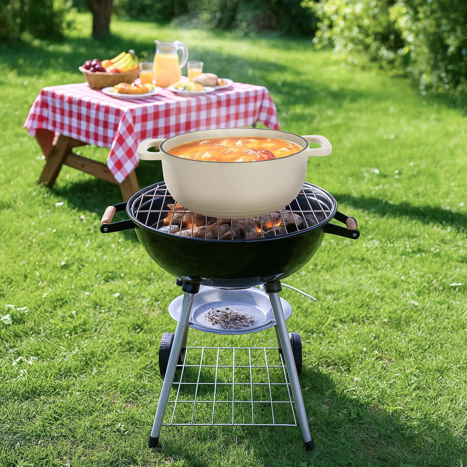 Cast iron 5QT cooking pot - ceramic white - comes with two silicone gloves - Enamel pot view 7