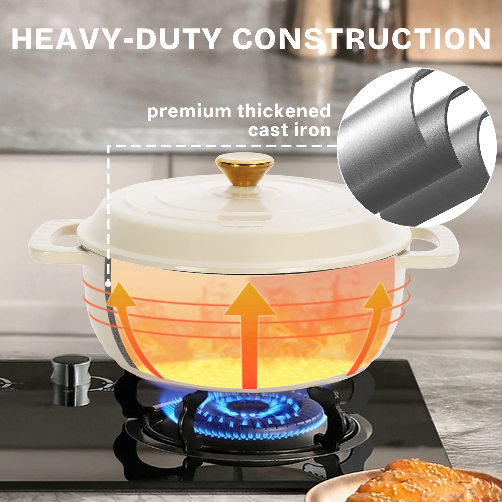 Cast iron 5QT cooking pot - ceramic white - comes with two silicone gloves - Enamel pot view 9