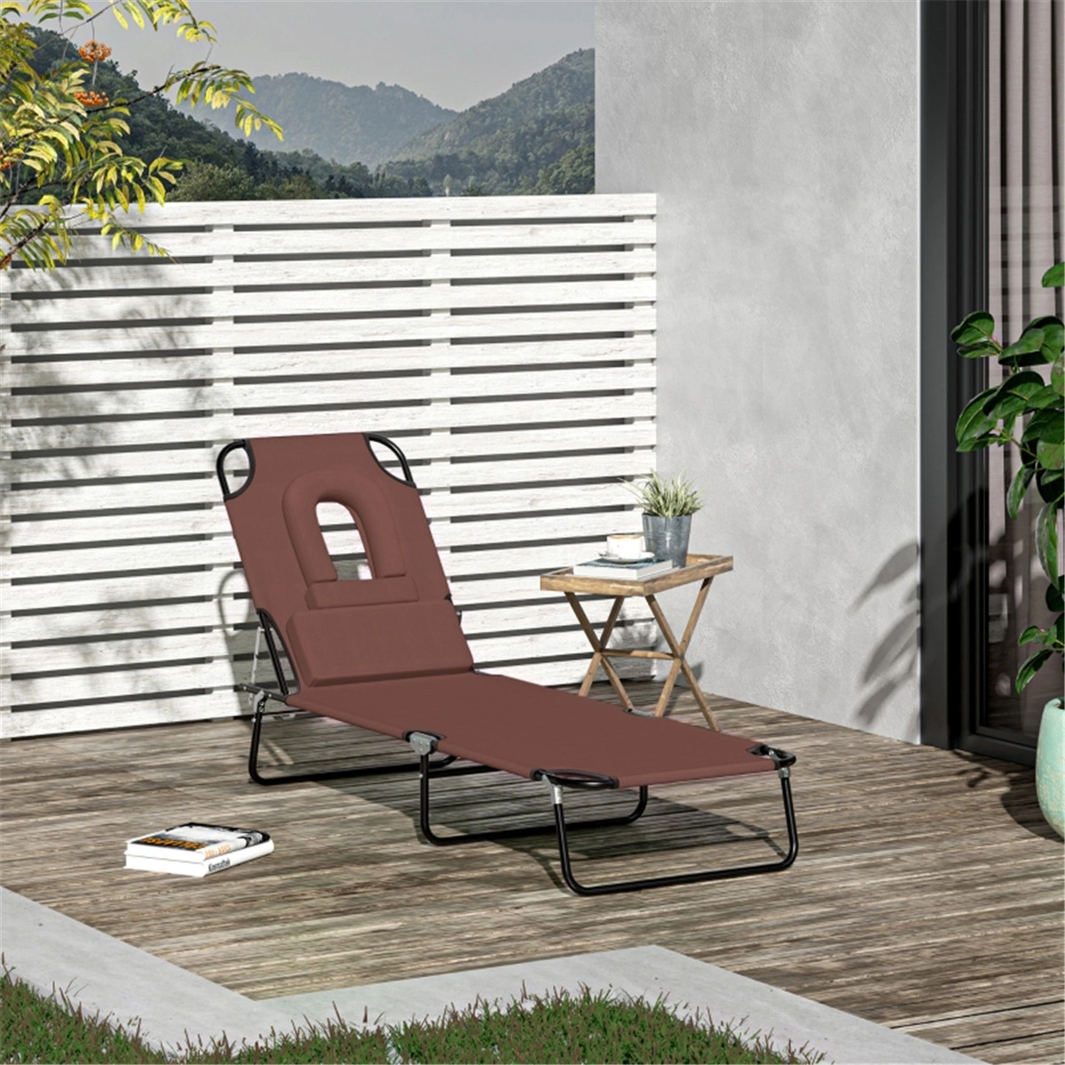 Heavy Duty Folding Lounge Chair Portable Beach Chair Adjustable Reclining Chaise with Carry Bag