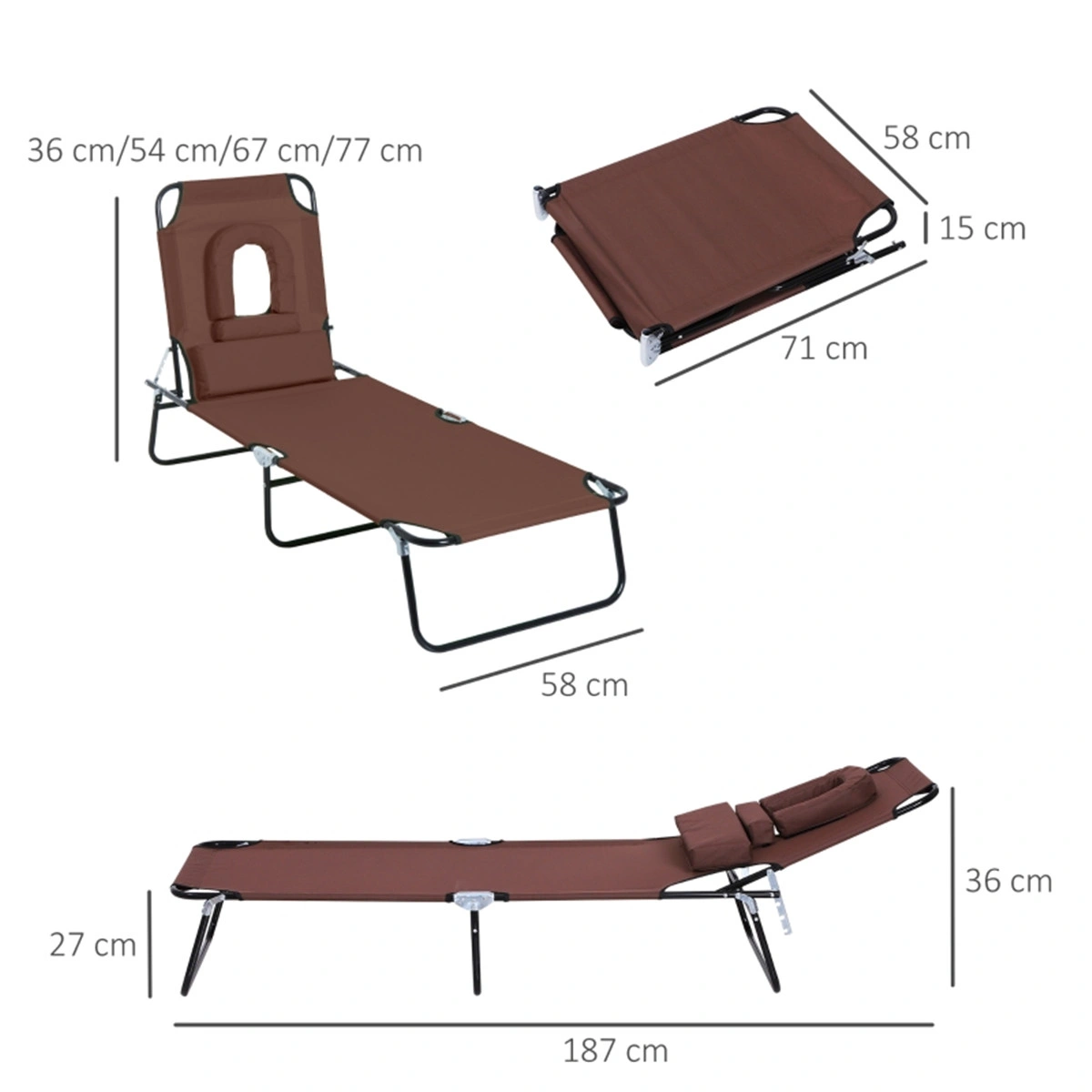 Heavy Duty Folding Lounge Chair Portable Beach Chair Adjustable Reclining Chaise with Carry Bag view 2