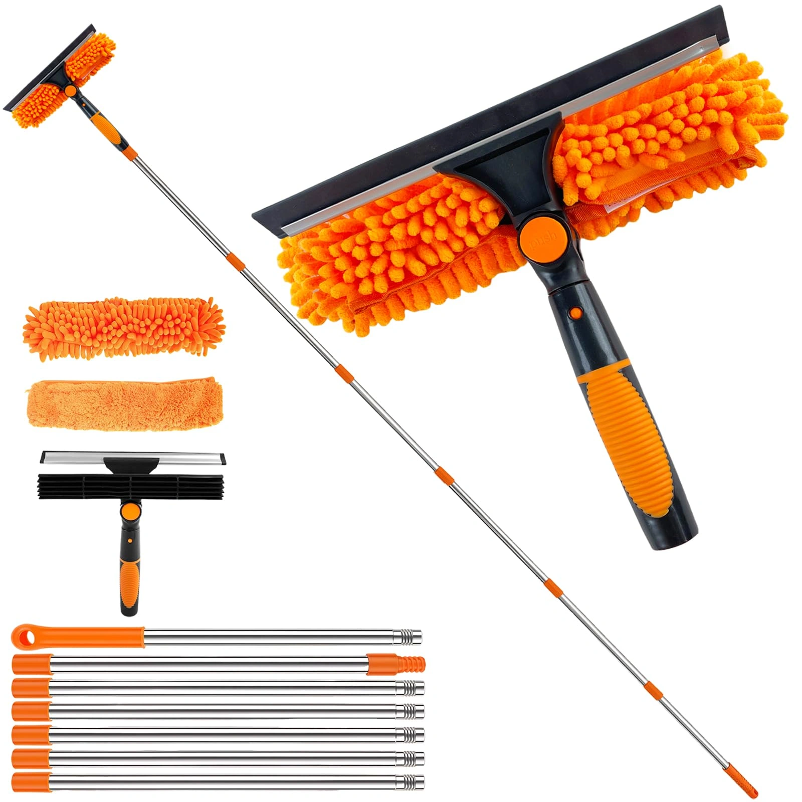 Telescopic Window Cleaning Brush 4.5m 15ft Extendable Squeegee with Wash Head for High Windows & Walls