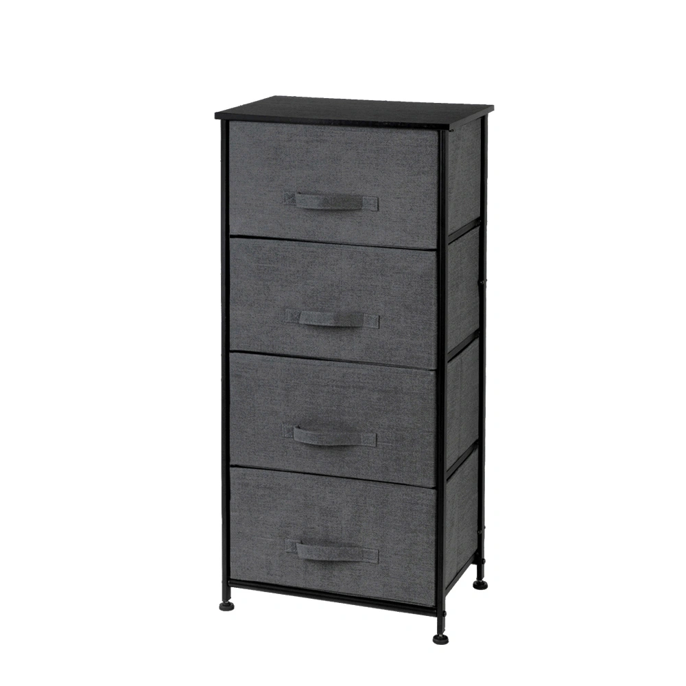 4-Tier Fabric Dresser Tower, 4 Drawer Organizer with Metal Frame Wood Top, Easy Pull Storage for Living Room Closet - Grey