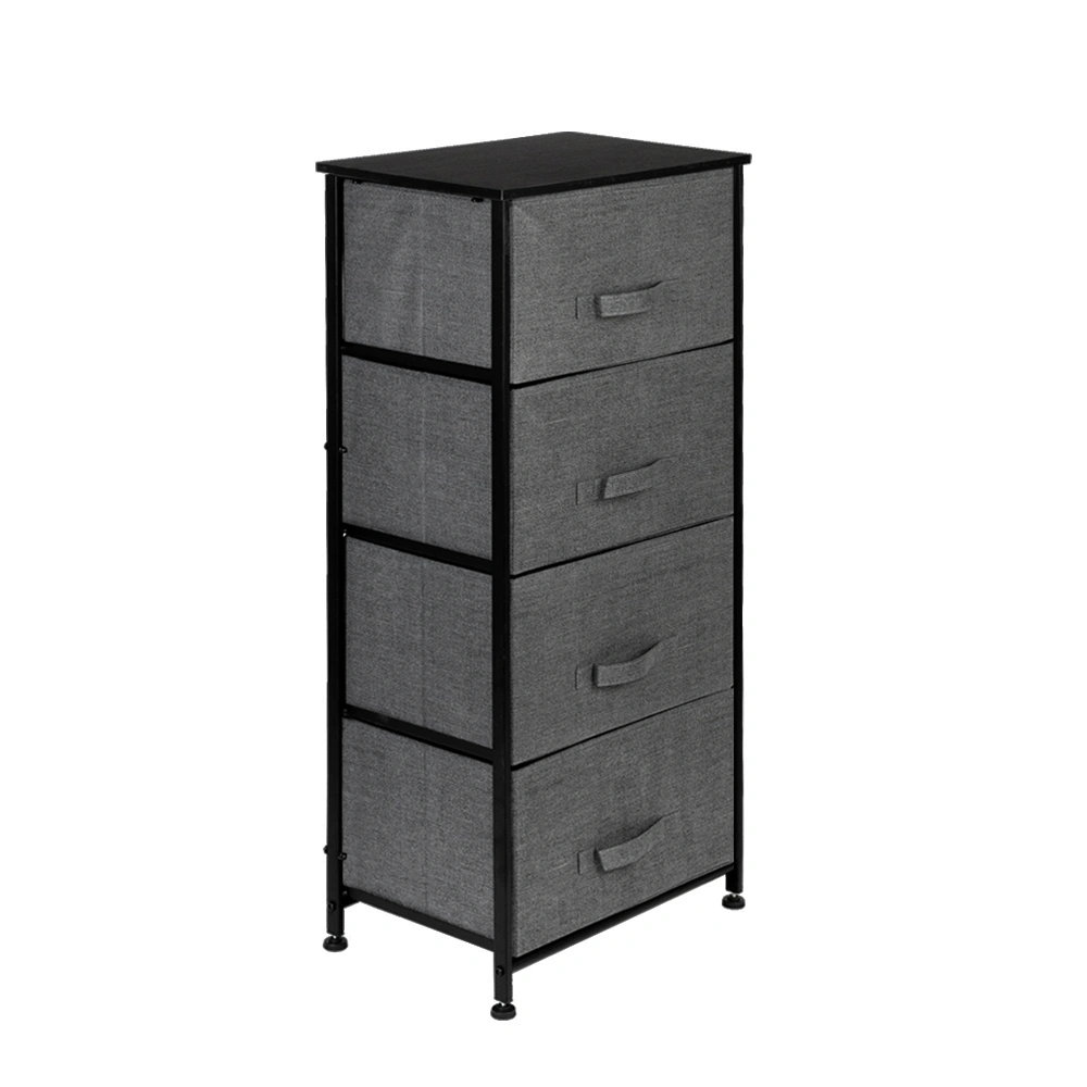 4-Tier Fabric Dresser Tower, 4 Drawer Organizer with Metal Frame Wood Top, Easy Pull Storage for Living Room Closet - Grey view 2