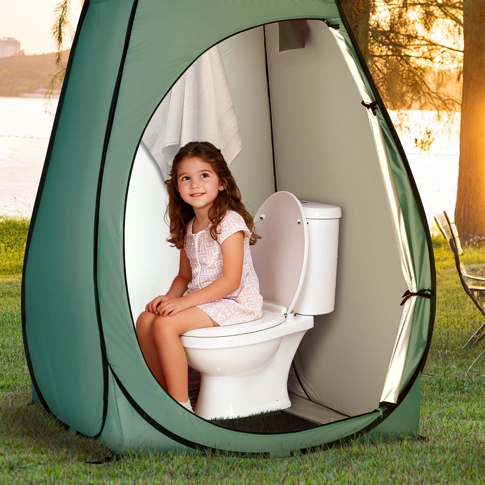 Portable Outdoor Pop-up Toilet Dressing Fitting Room Privacy Shelter Tent Army Green view 63