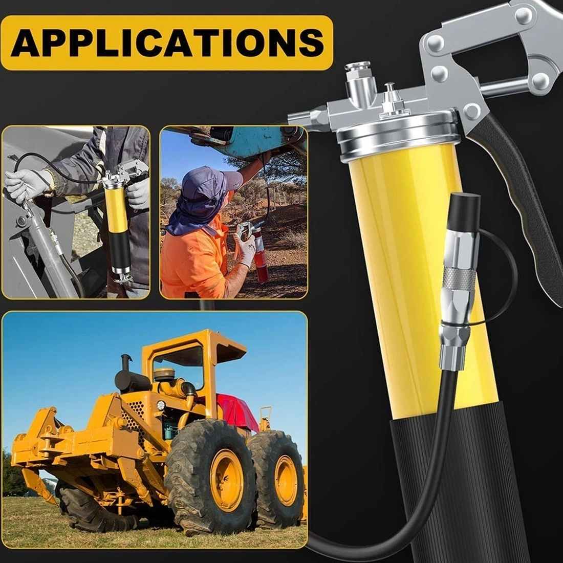 Professional Grease Gun 8000 PSI, 8-Piece Hand Grease Pump Set with 2 Standard Hoses, Yellow view 3