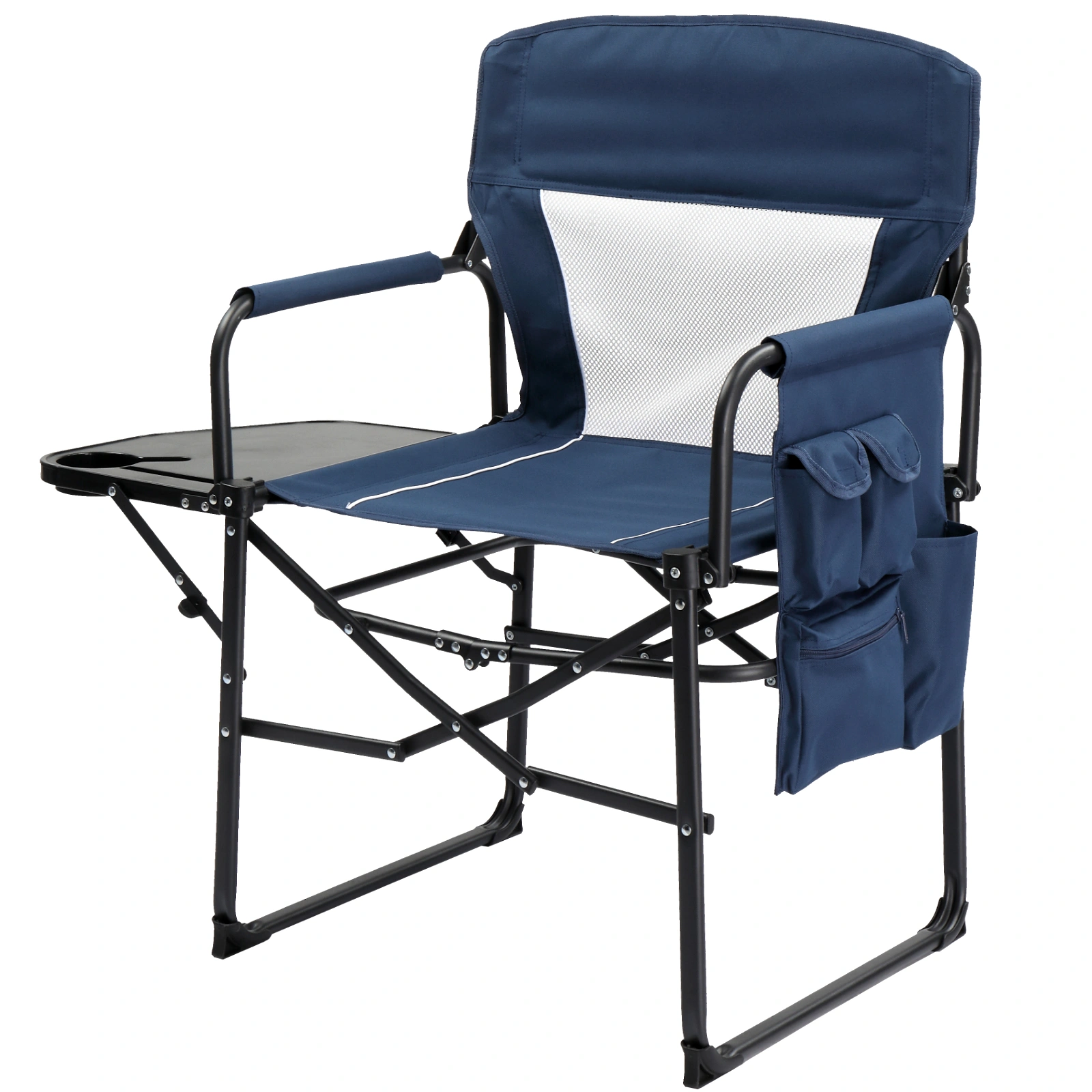Folding Camping Directors Chair Portable Outdoor Chair w/ Cup Holder Side Table Storage Pocket, Blue view 2