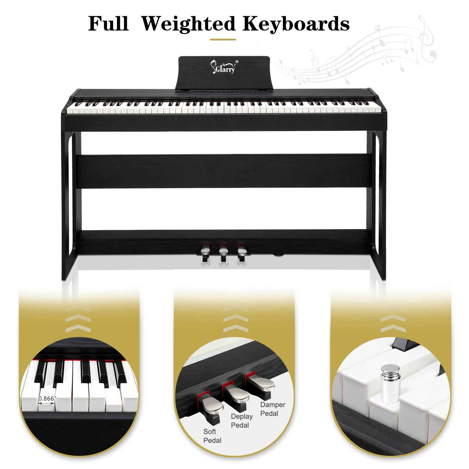 GDP-104 88-Key Weighted Keyboard with Stand, Power Adapter, Triple Pedal, Headphone, Professional Digital Piano for All Levels, Black view 3