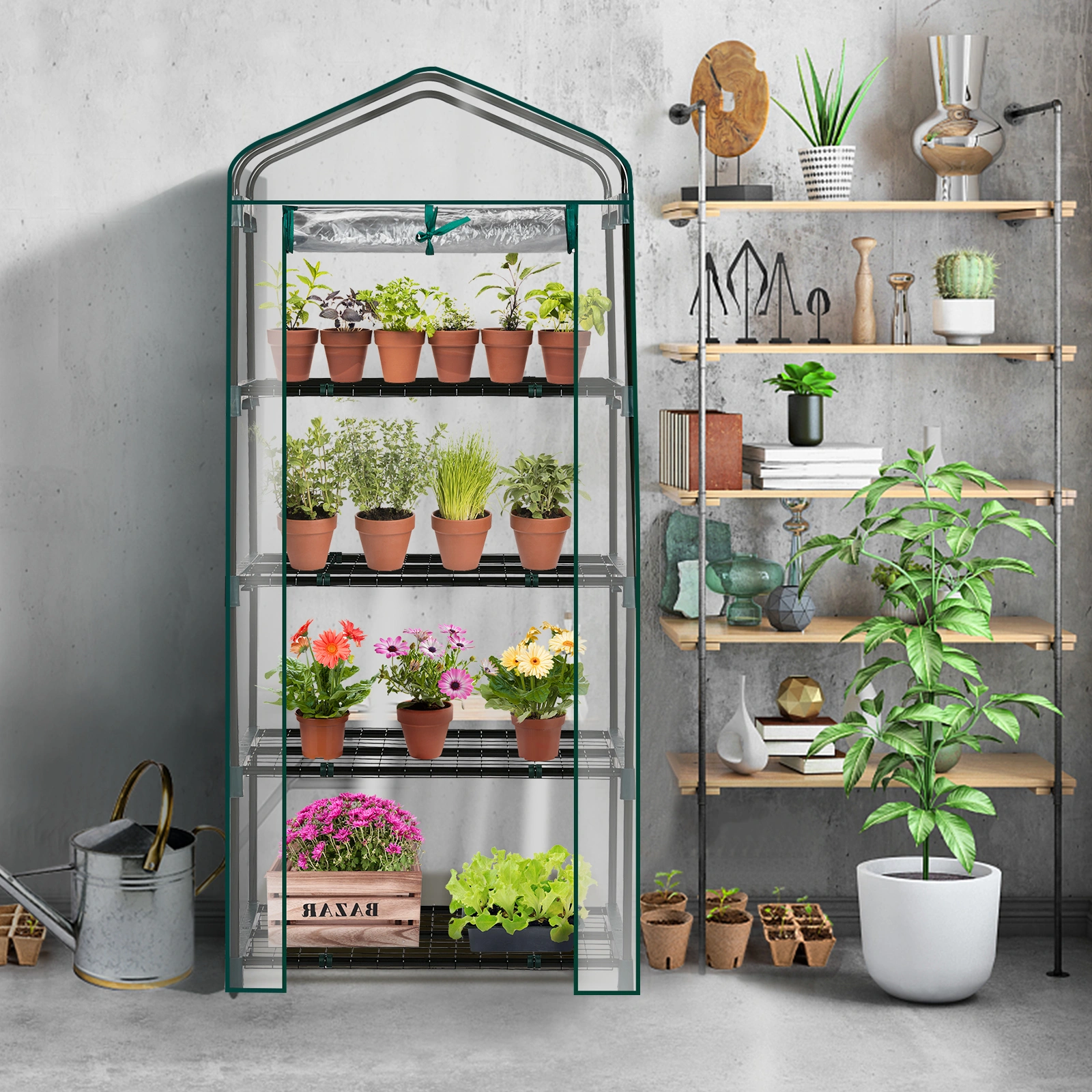 4 Tier Mini Greenhouse with PVC Cover & Roll-Up Zipper Door, Portable Waterproof Greenhouse for Garden Backyard, 27" x 19" x 62", Transparent view 11
