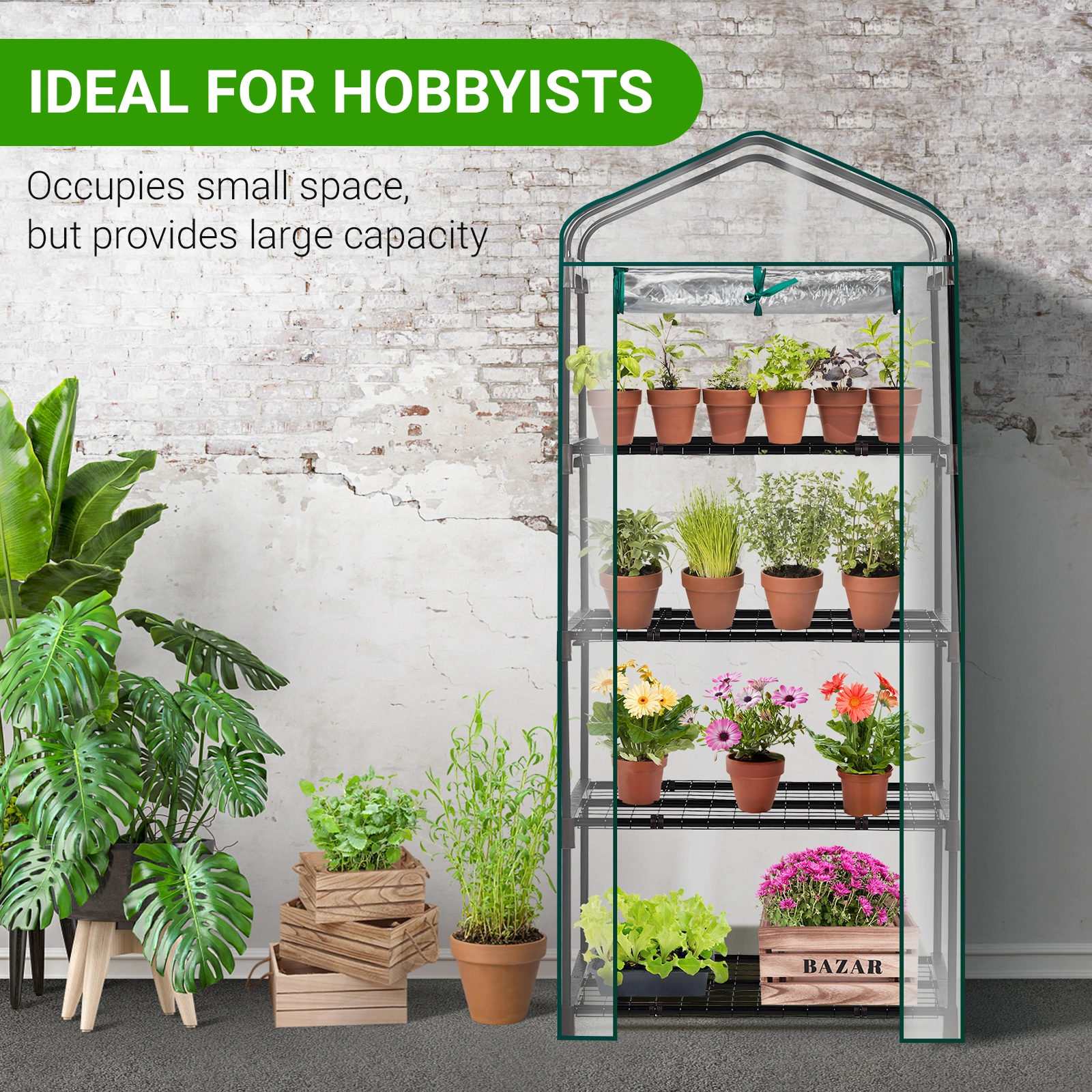 4 Tier Mini Greenhouse with PVC Cover & Roll-Up Zipper Door, Portable Waterproof Greenhouse for Garden Backyard, 27" x 19" x 62", Transparent view 18