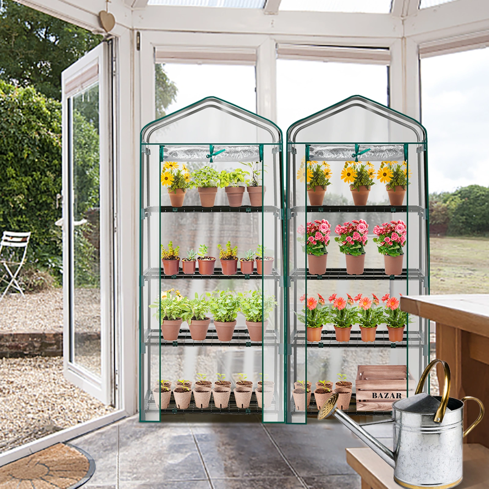 4 Tier Mini Greenhouse with PVC Cover & Roll-Up Zipper Door, Portable Waterproof Greenhouse for Garden Backyard, 27" x 19" x 62", Transparent view 19