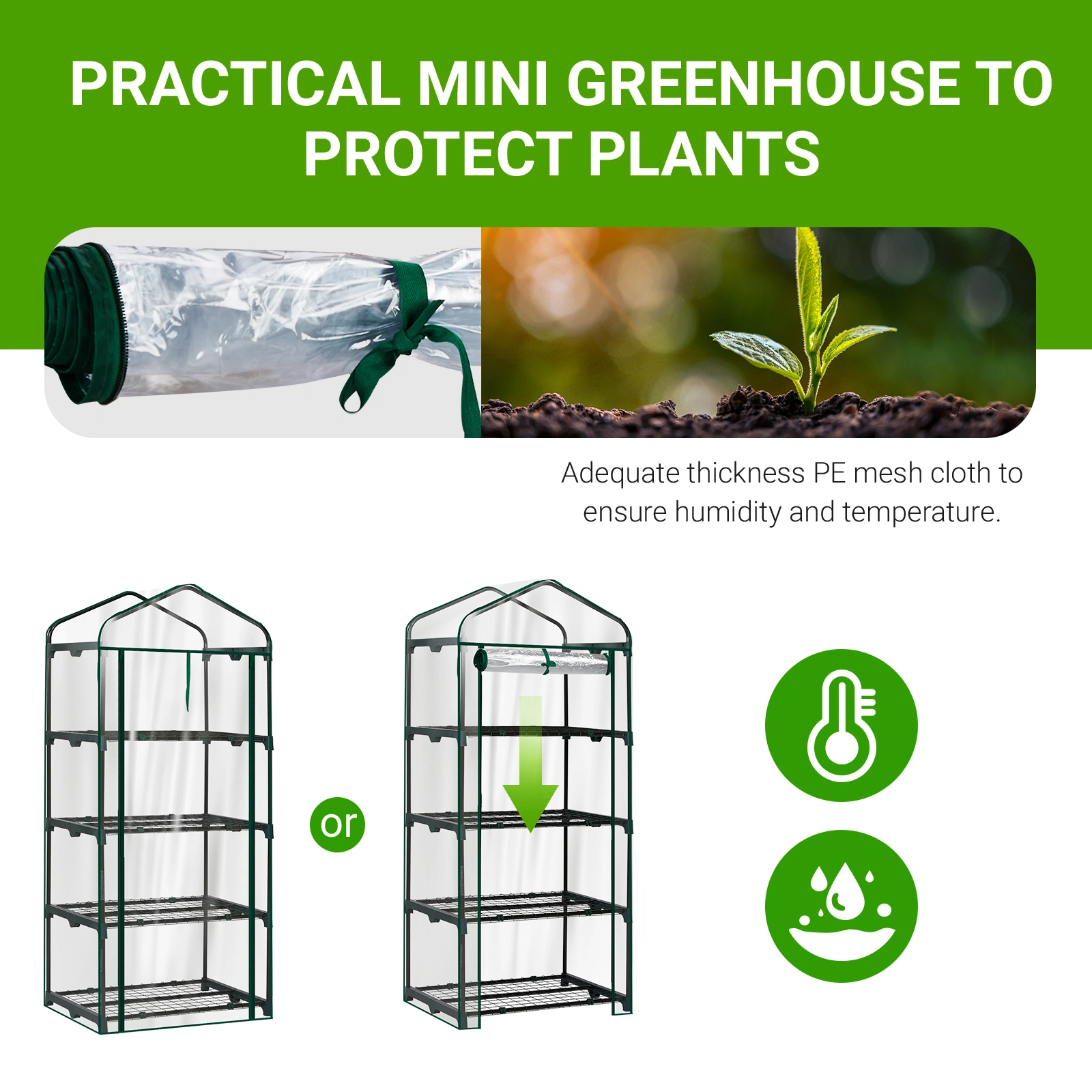 4 Tier Mini Greenhouse with PVC Cover & Roll-Up Zipper Door, Portable Waterproof Greenhouse for Garden Backyard, 27" x 19" x 62", Transparent view 6