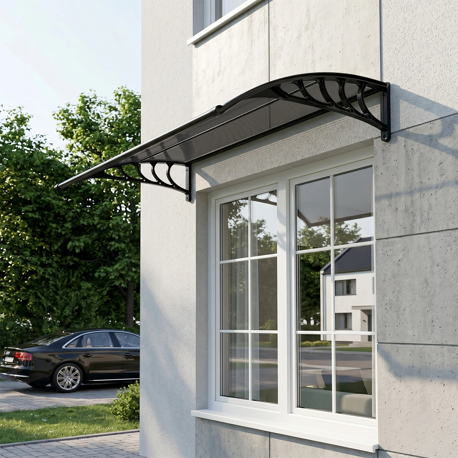 Awning for Door Entrance with Drainage Sink, 40x60 Inch Window Canopy Exterior, UV Rain Snow Protection for House Porch Patio Deck, Black Bracket & Brown Board view 14