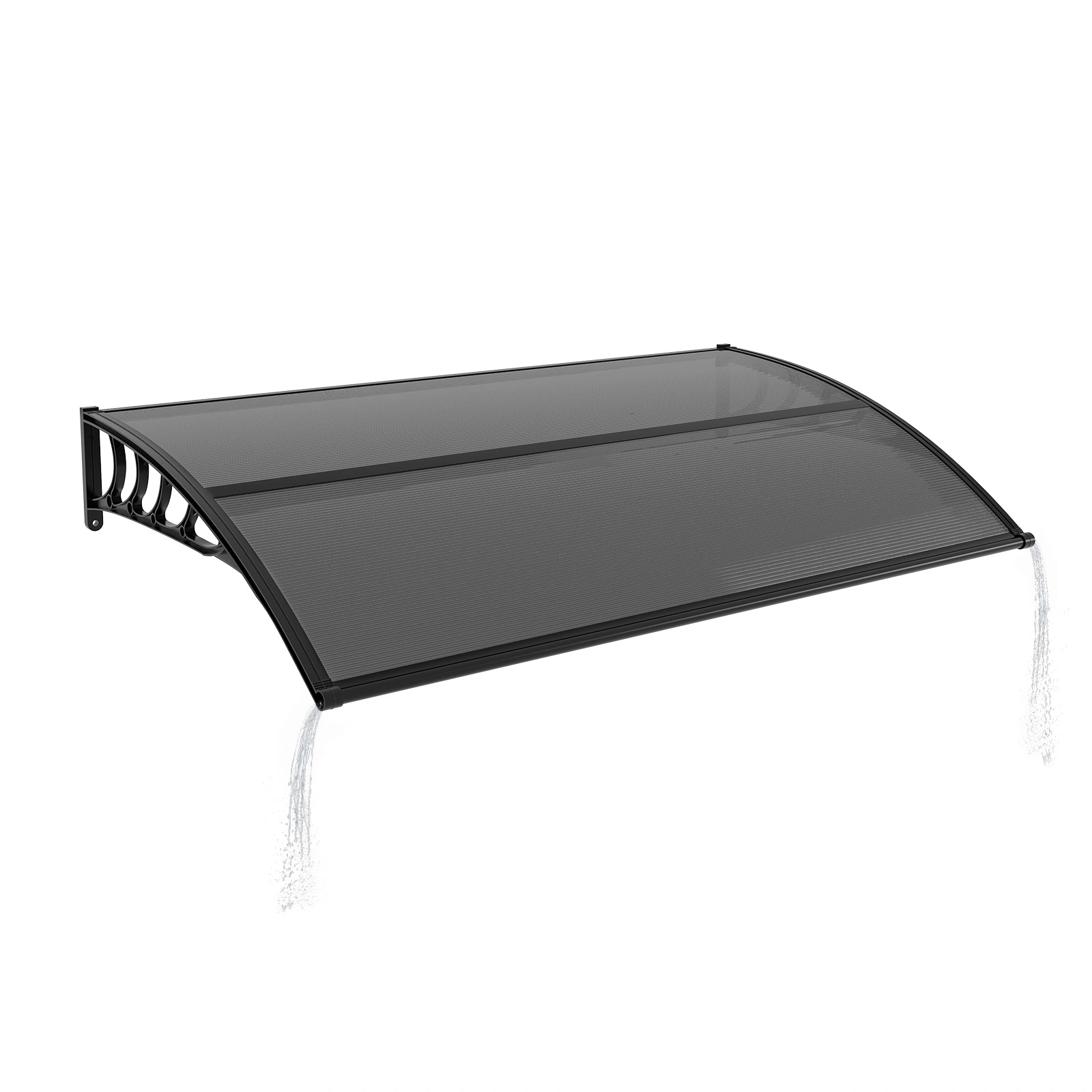 Awning for Door Entrance with Drainage Sink, 40x60 Inch Window Canopy Exterior, UV Rain Snow Protection for House Porch Patio Deck, Black Bracket & Brown Board view 3