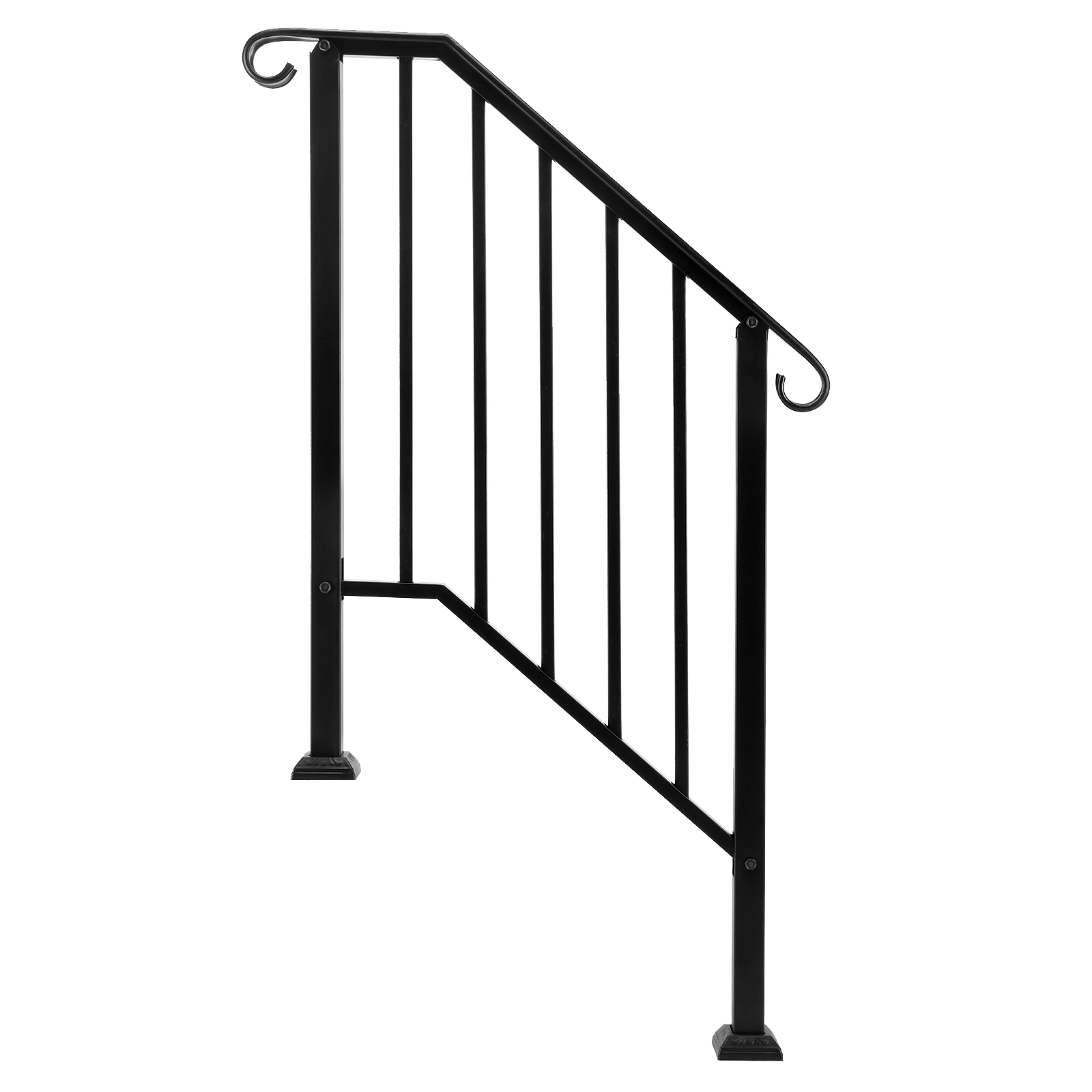Matte Black Outdoor 2-Step Iron Handrail, Wrought Iron Stair Railing for Patio Deck, Replacement 82359152 view 2