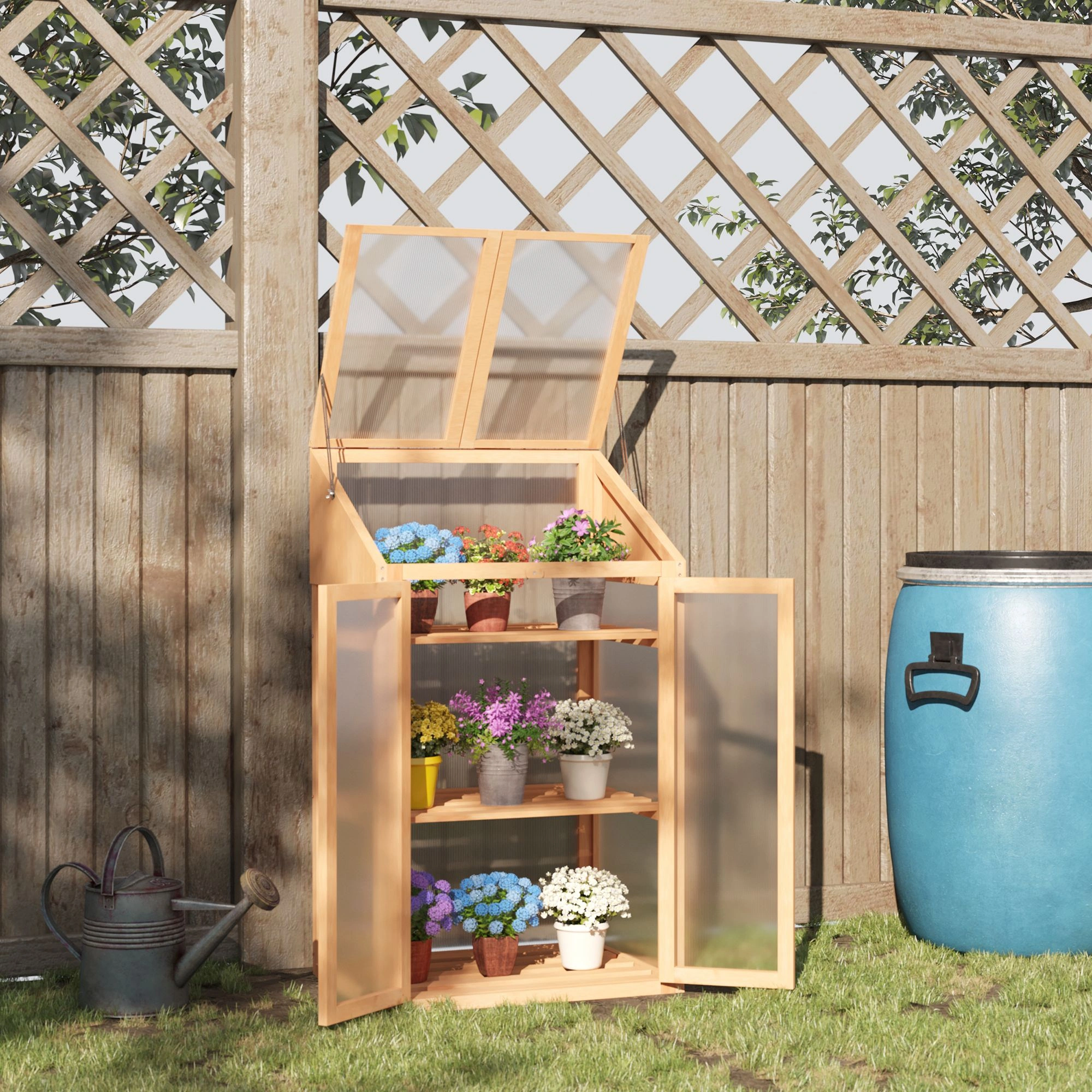 Wooden Cold Frame Greenhouse, 2-Tier Mini DIY Plant Cloche with Ventilated Lid, Frost Protection for Seedlings, Herbs & Small Plants