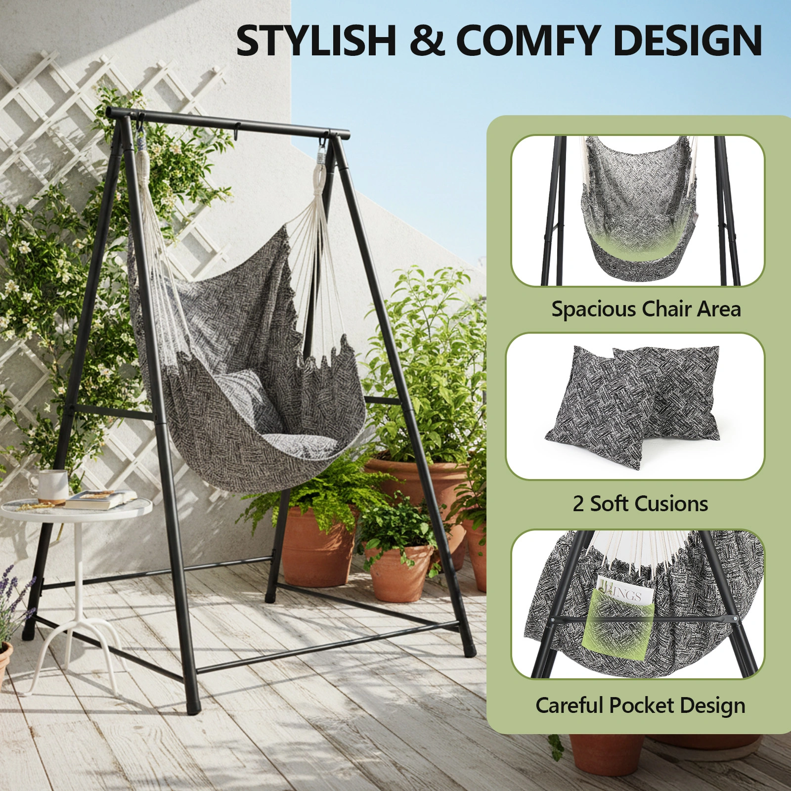 112*113*180CM Hammock Chair Stand with Swing Chair view 6