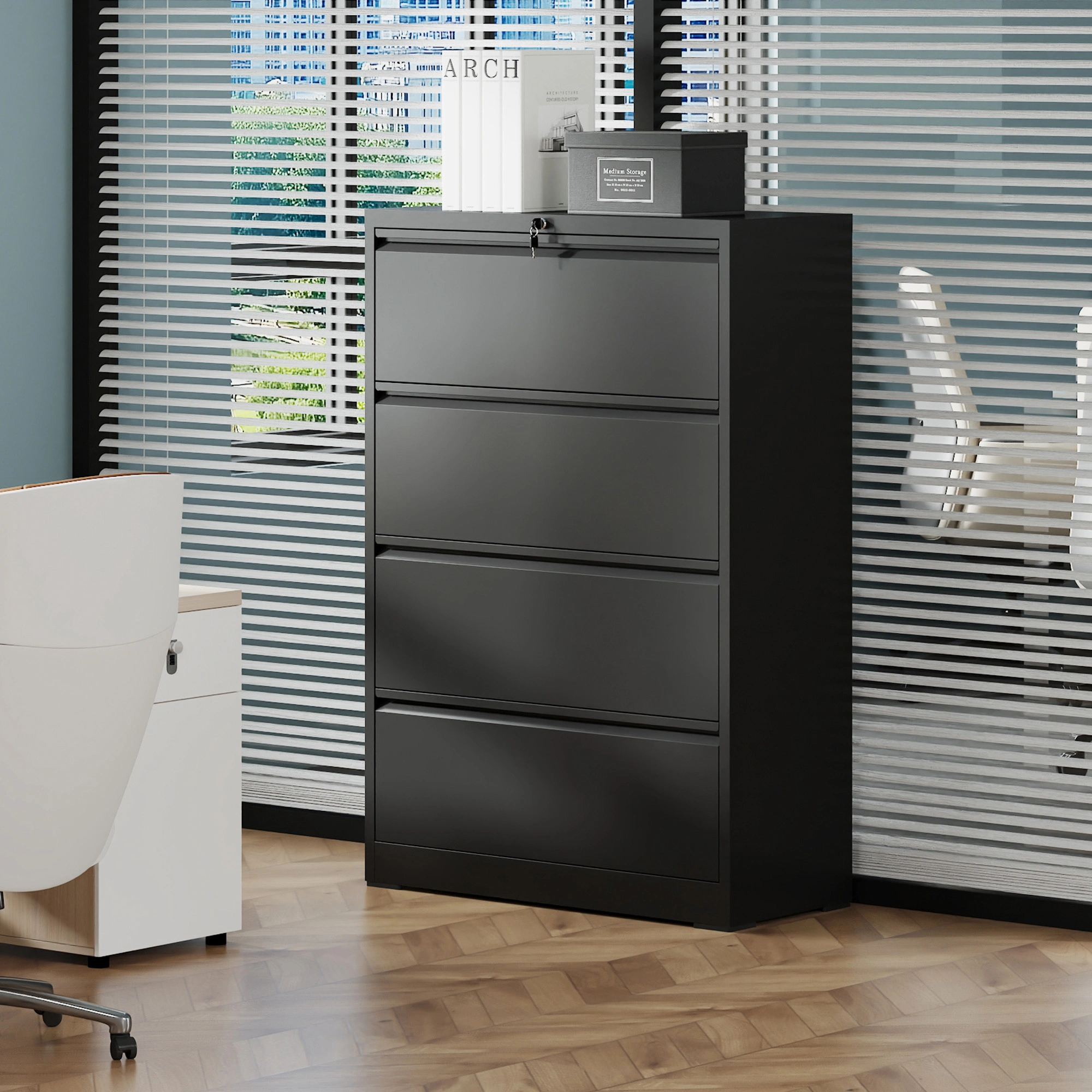 4 Drawer Lateral Filing Cabinet, 35.4" Wide Heavy Duty Metal File Cabinet with Lock, Anti-Tip Interlock, Letter Legal A4, Office Storage
