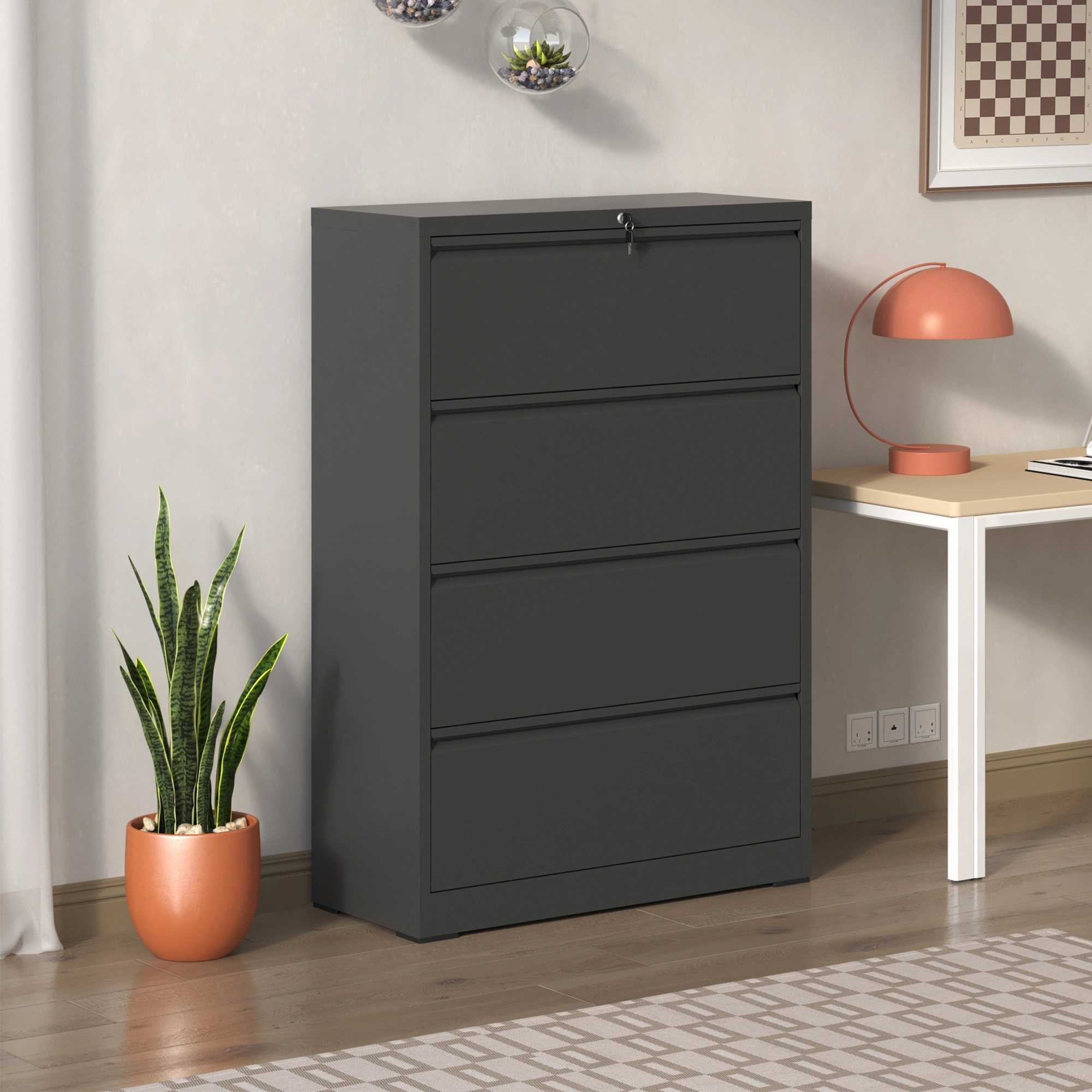 4 Drawer Lateral Filing Cabinet, 35.4" Wide Heavy Duty Metal File Cabinet with Lock, Anti-Tip Interlock, Letter Legal A4, Office Storage view 5