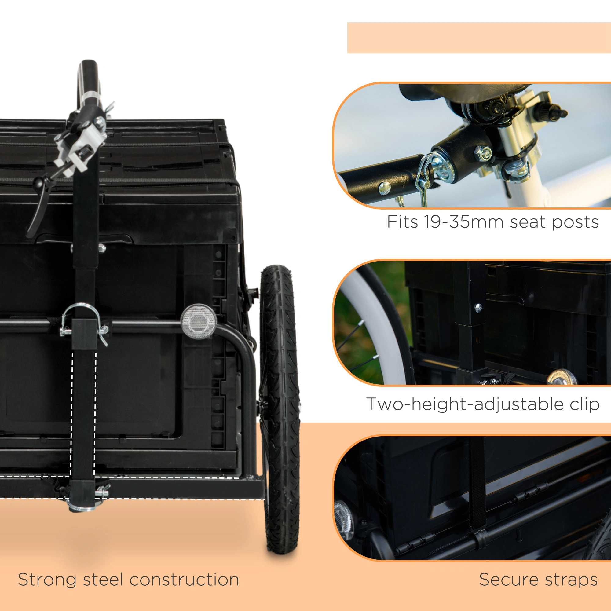 Bicycle Trailer Cart for Kids & Pets, Universal Bike Hitch Attachment, Folding Portable Design Compatible with Most Bicycles view 6