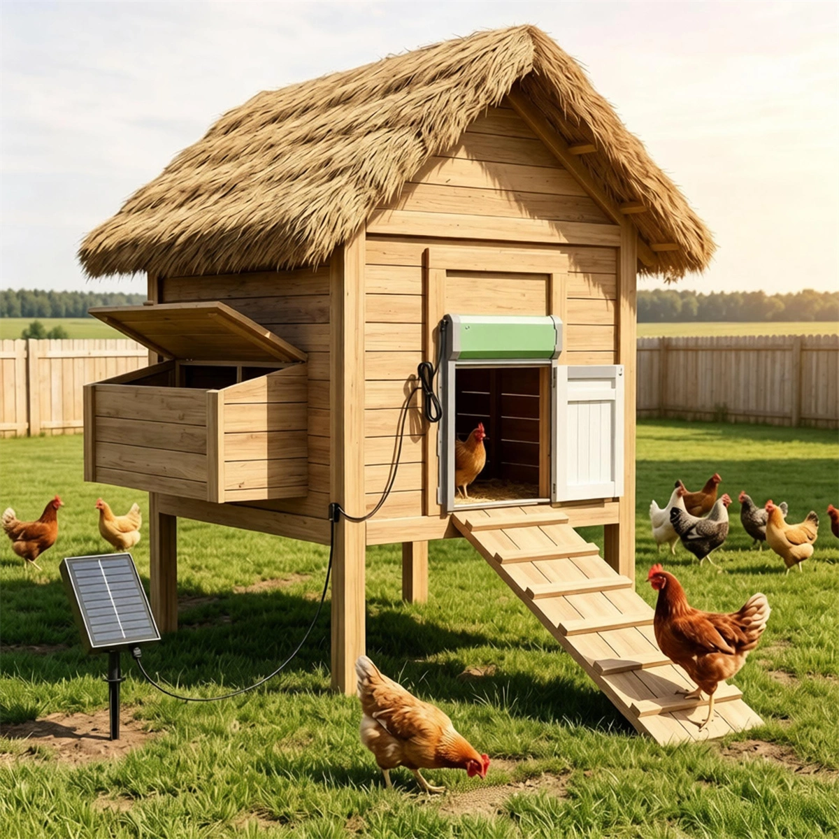 Solar Powered Automatic Chicken Coop Door with 4 Modes Light Sensor Timer Remote Control, Anti-Pinch Weatherproof Aluminum Opener for Chickens Ducks Rabbits Poultry view 9