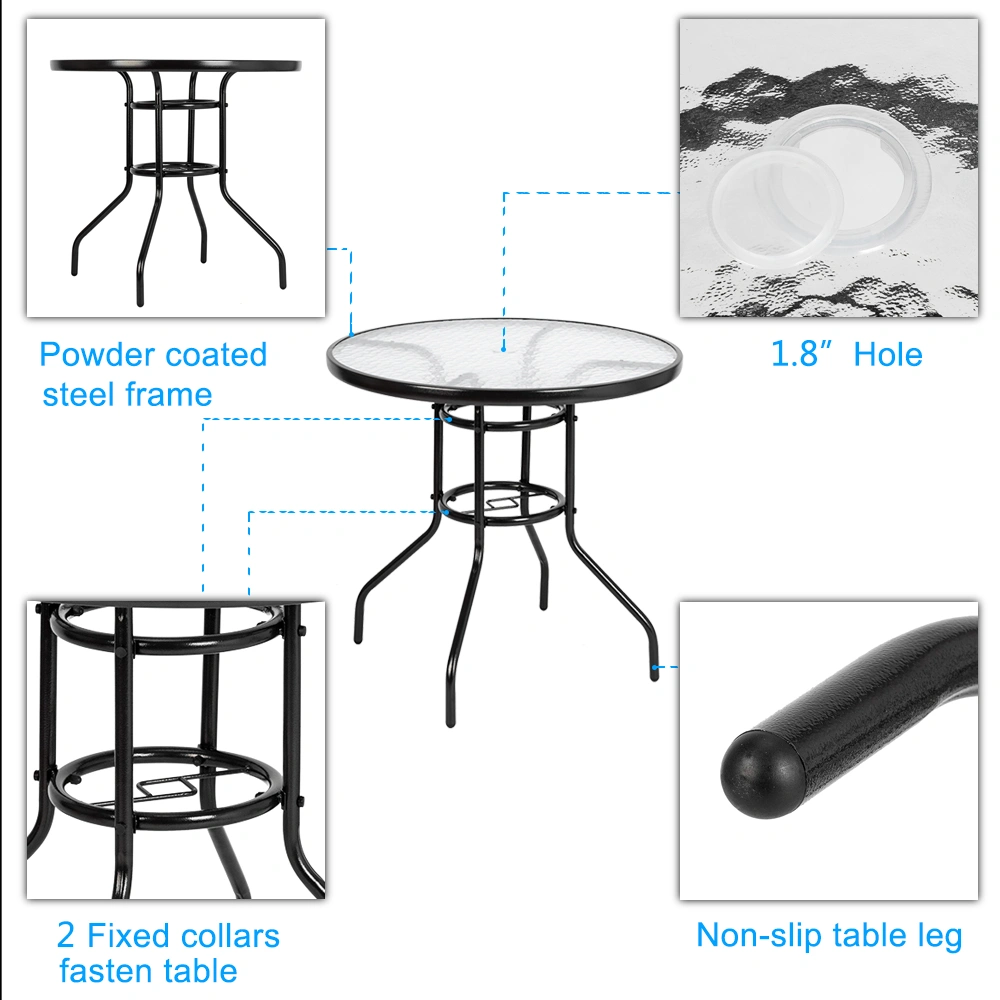 Outdoor Dining Table Round Toughened Glass Table Yard Garden Glass Table(SAME AS 93152635) view 4