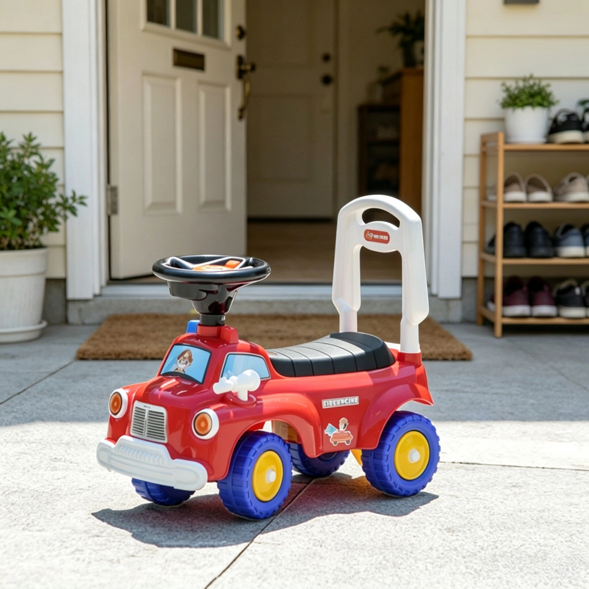 Red Toddler Fire Truck Ride-On Toy: Music, Horn & Under-Seat Storage | For Kids 18-36 Months view 4