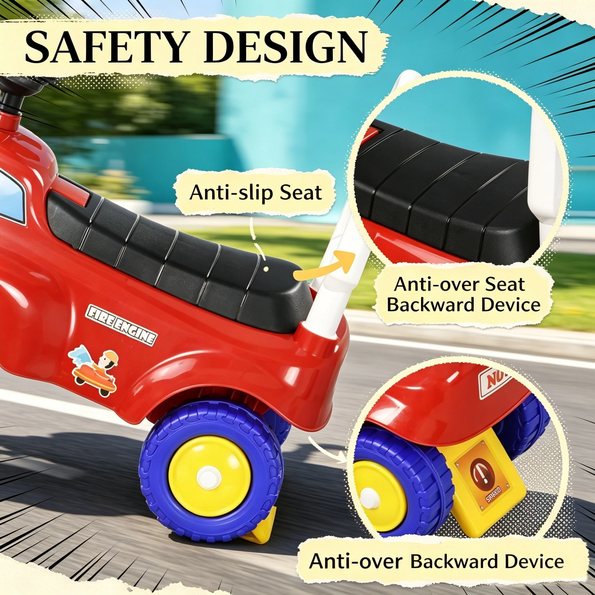 Red Toddler Fire Truck Ride-On Toy: Music, Horn & Under-Seat Storage | For Kids 18-36 Months view 7