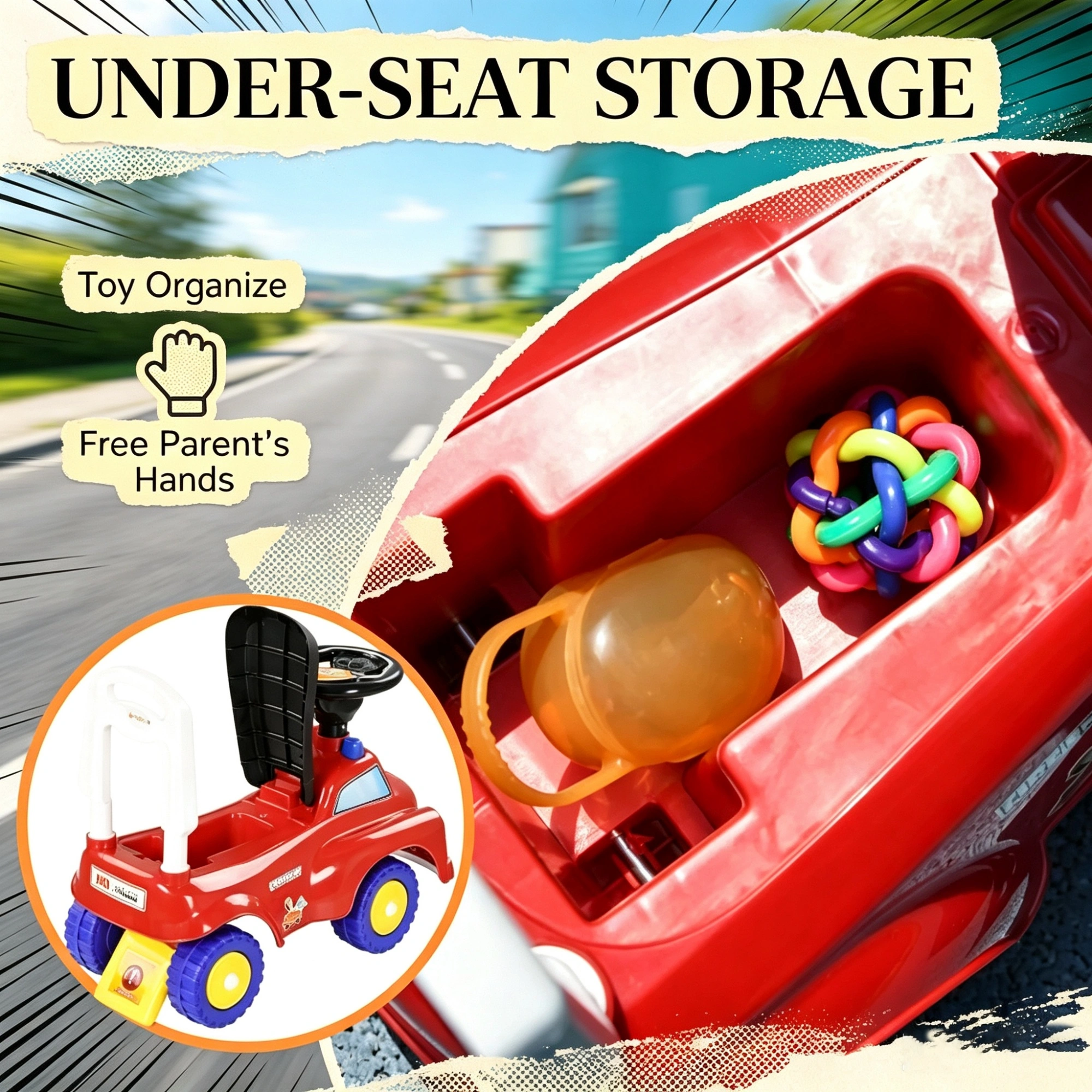 Red Toddler Fire Truck Ride-On Toy: Music, Horn & Under-Seat Storage | For Kids 18-36 Months view 8