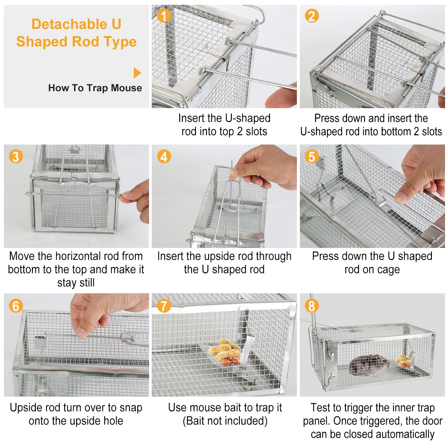 2 pcs Humane Mouse Trap, High Sensitivity Gravity Pedal Auto-Lock Rodent Trap - Sturdy Galvanized Steel, Escape-Proof Small Mesh Design, Safe for Kids & Pets, Easy to Use Indoors/Outdoors for Mice view 10