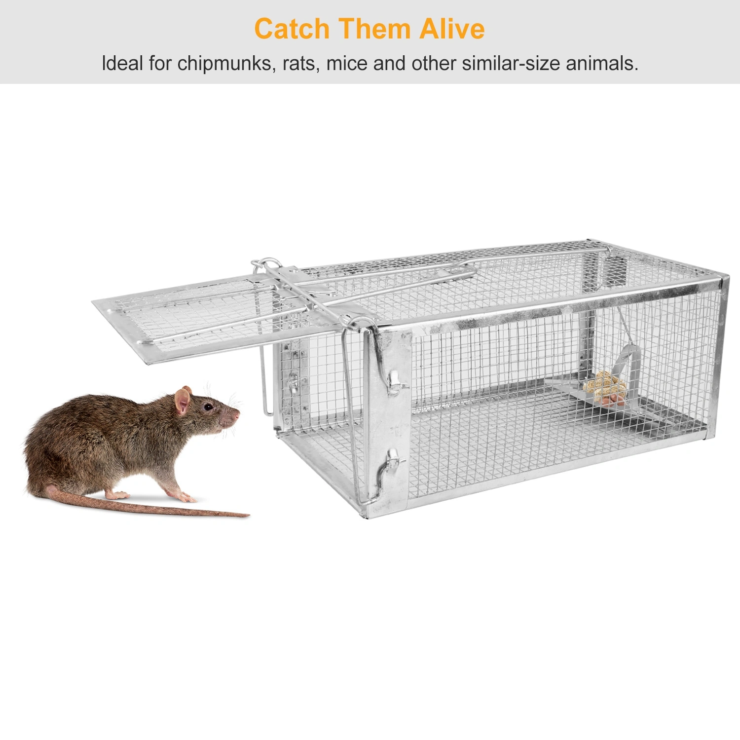 2 pcs Humane Mouse Trap, High Sensitivity Gravity Pedal Auto-Lock Rodent Trap - Sturdy Galvanized Steel, Escape-Proof Small Mesh Design, Safe for Kids & Pets, Easy to Use Indoors/Outdoors for Mice view 6