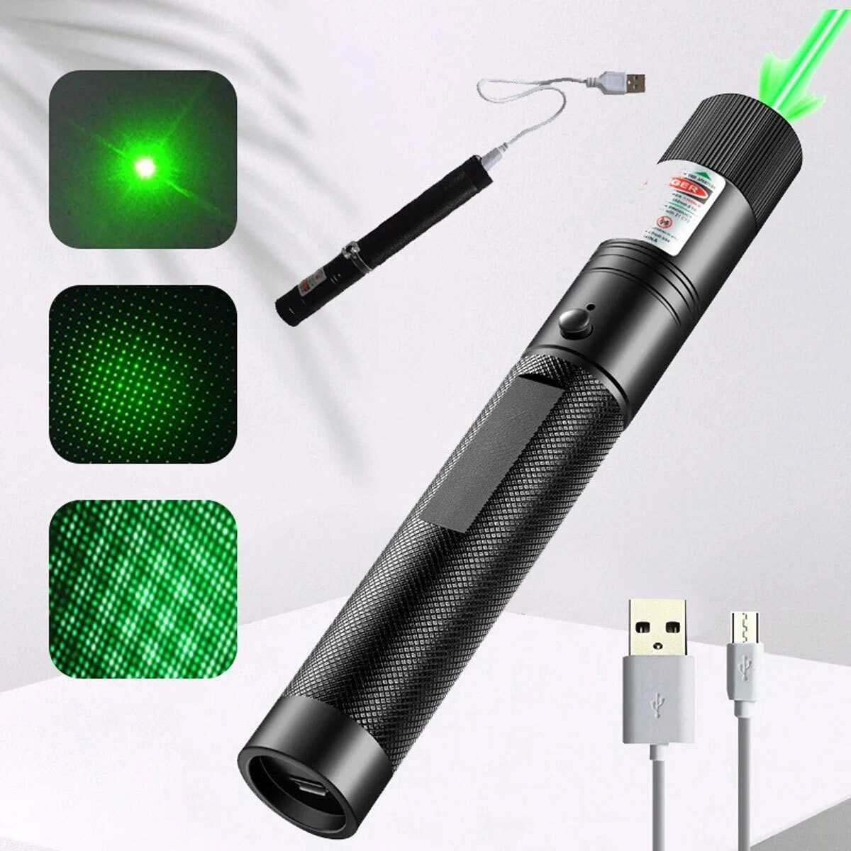 USB Rechargeable Green Laser Pointer Pen 532nm, Astronomy Star Beam with USB Cable, 5mW