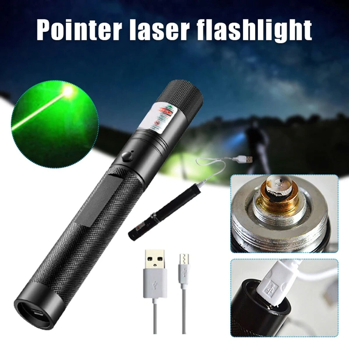 USB Rechargeable Green Laser Pointer Pen 532nm, Astronomy Star Beam with USB Cable, 5mW view 4