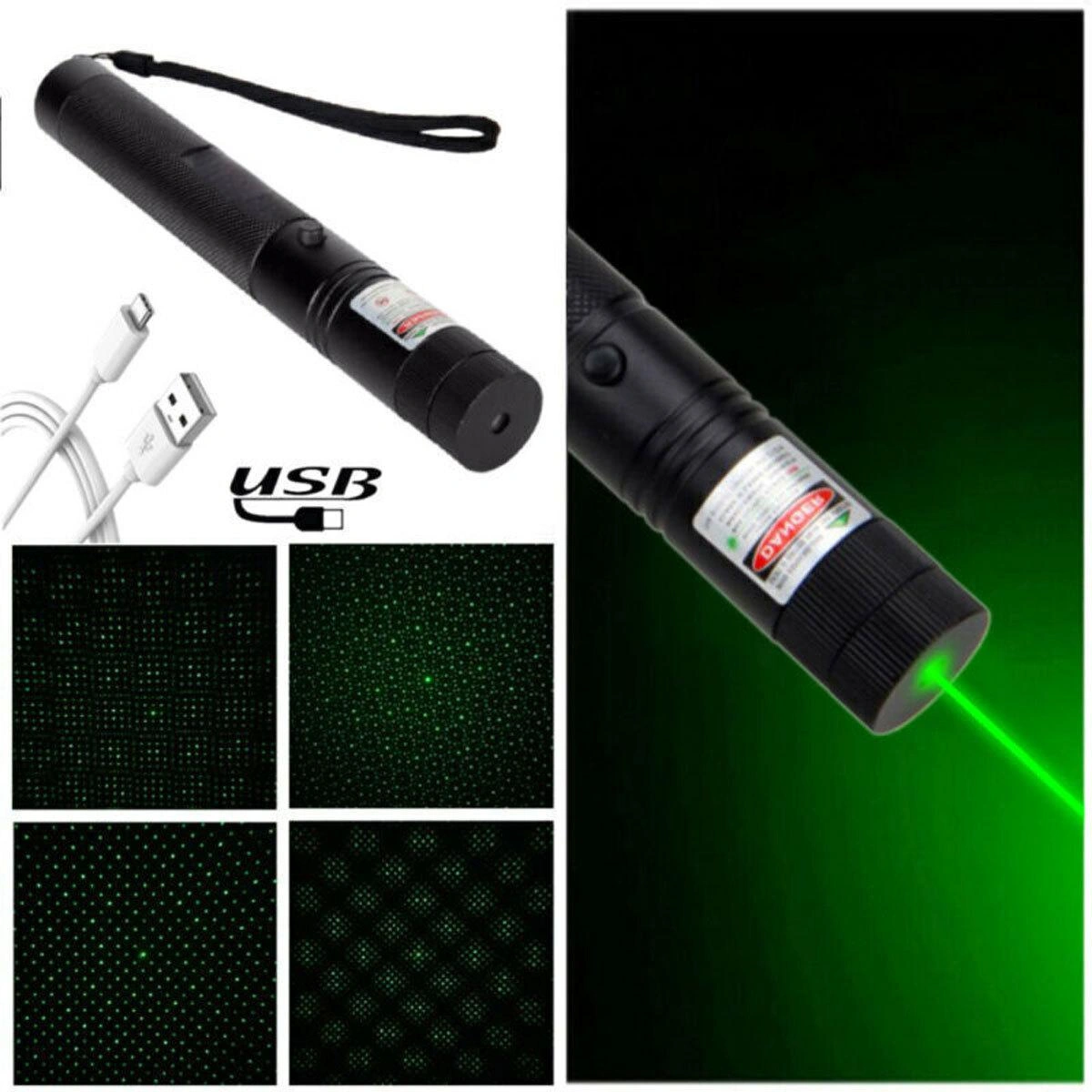 USB Rechargeable Green Laser Pointer Pen 532nm, Astronomy Star Beam with USB Cable, 5mW view 5