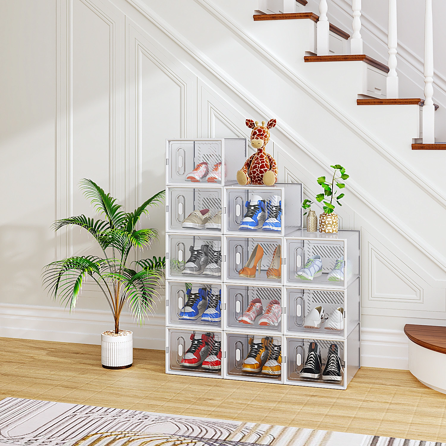 12-Piece Medium White Plastic Mesh Shoe Box Set - 35.00*25.00*19.00cm, Modular Design for Home Storage view 6