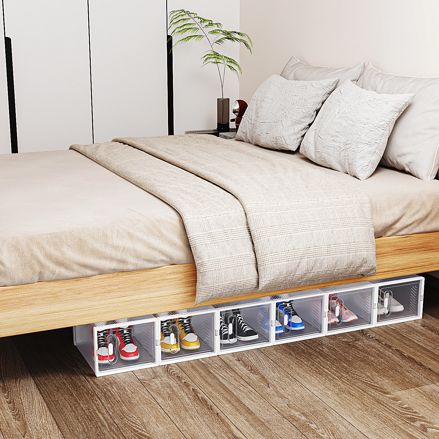 12-Piece Medium White Plastic Mesh Shoe Box Set - 35.00*25.00*19.00cm, Modular Design for Home Storage view 7