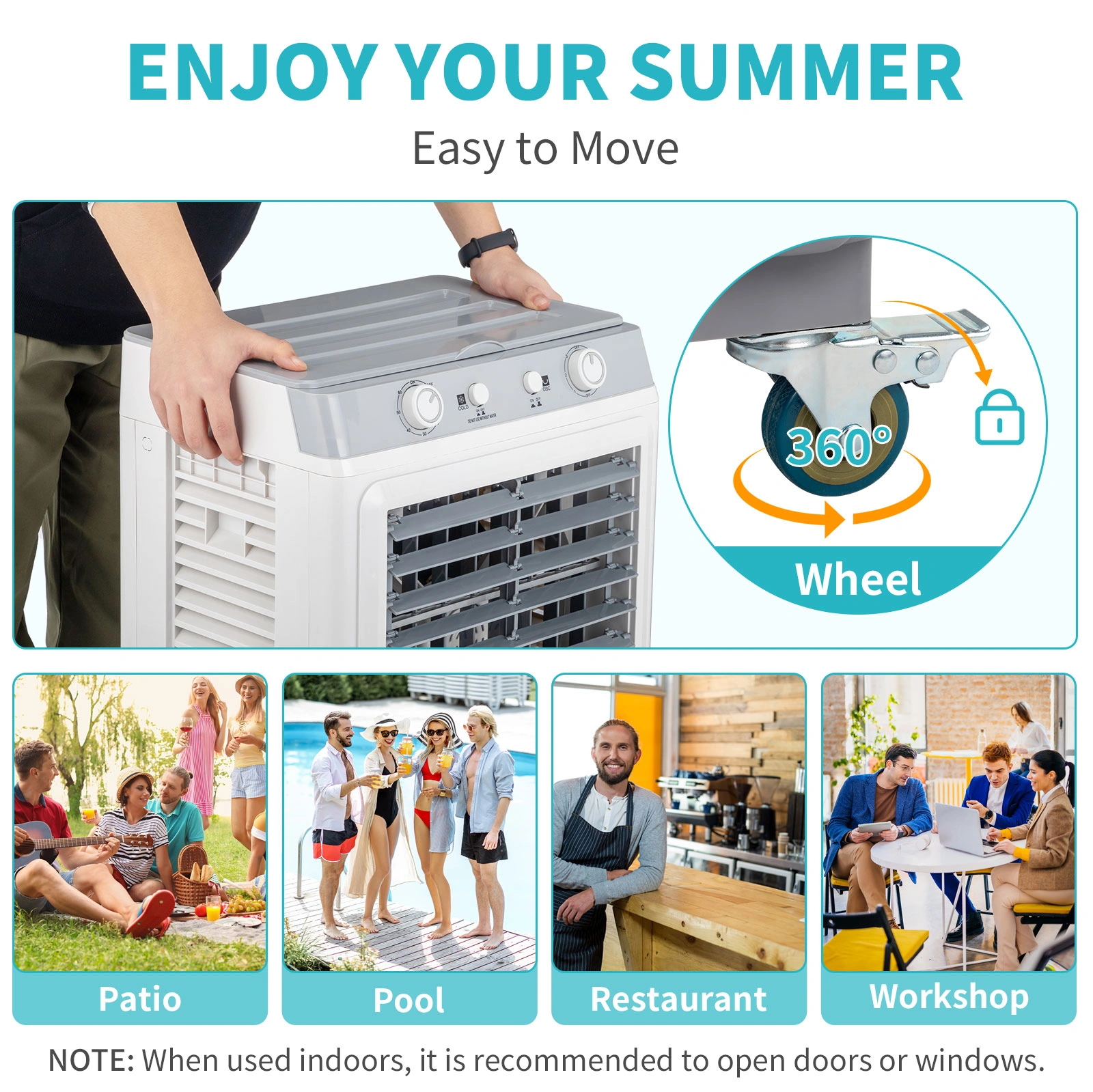3 in 1 Portable Evaporative Cooler,Indoor,Outdoor,2353CFM Personal Air Cooler,7.9 Gal Large Water Tank & Scroll Casters, 4 Ice Packs,White,Manual control view 2
