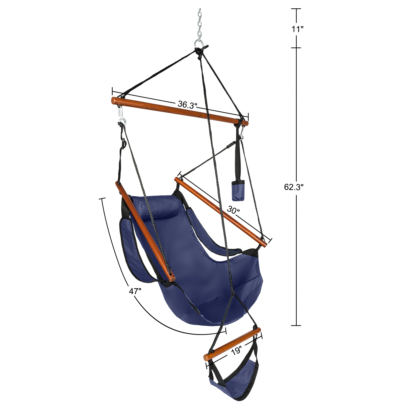 Oxford Cloth Hardwood With Cup Holder Wooden Stick Perforated 100kg Seaside Courtyard Oxford Cloth Hanging Chair Blue view 11