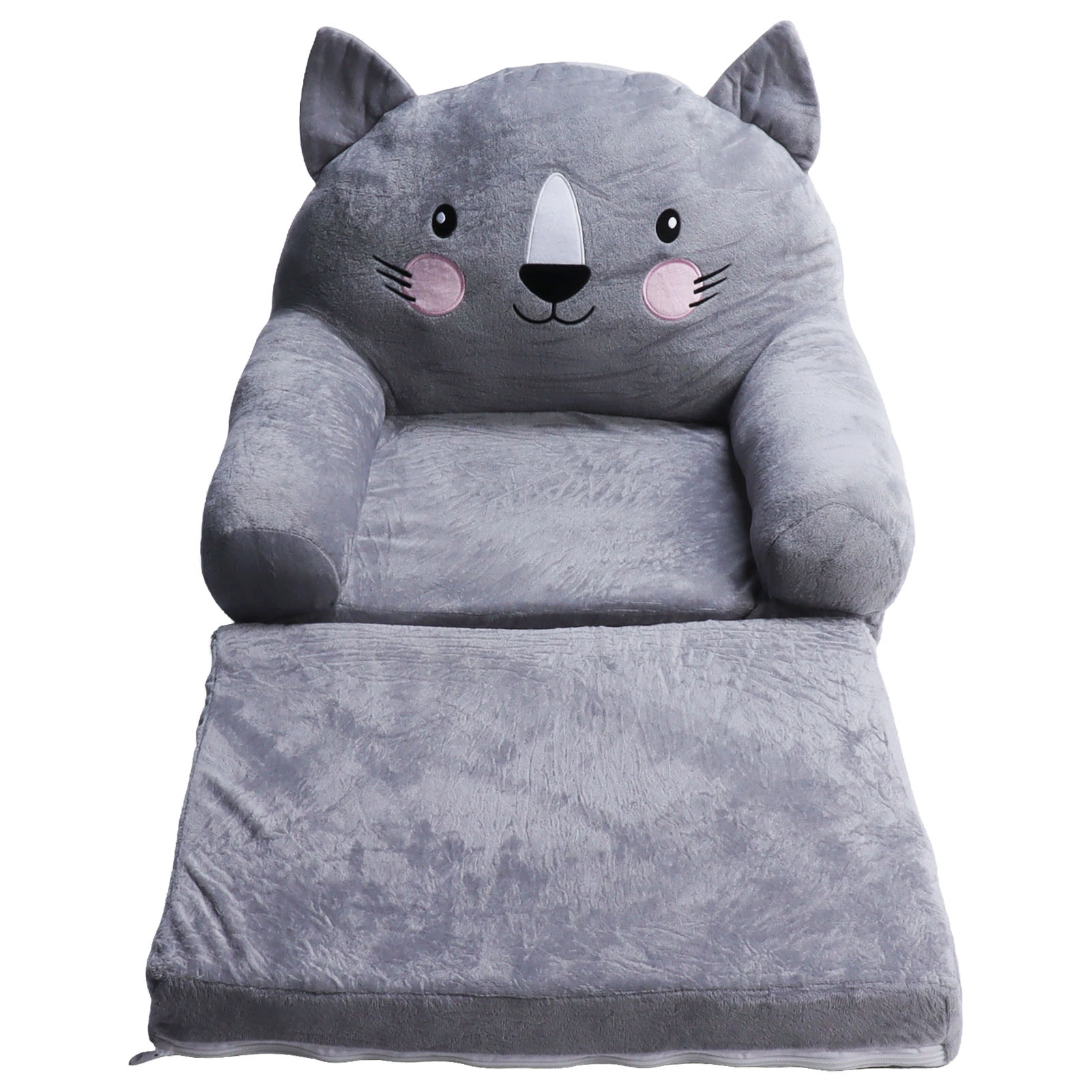 Toddler Sofa Chair, Gray Cartoon Foldable with Wide Handle, Stable Backrest Breathable Baby Seat for Bedroom, 2 Layers view 4