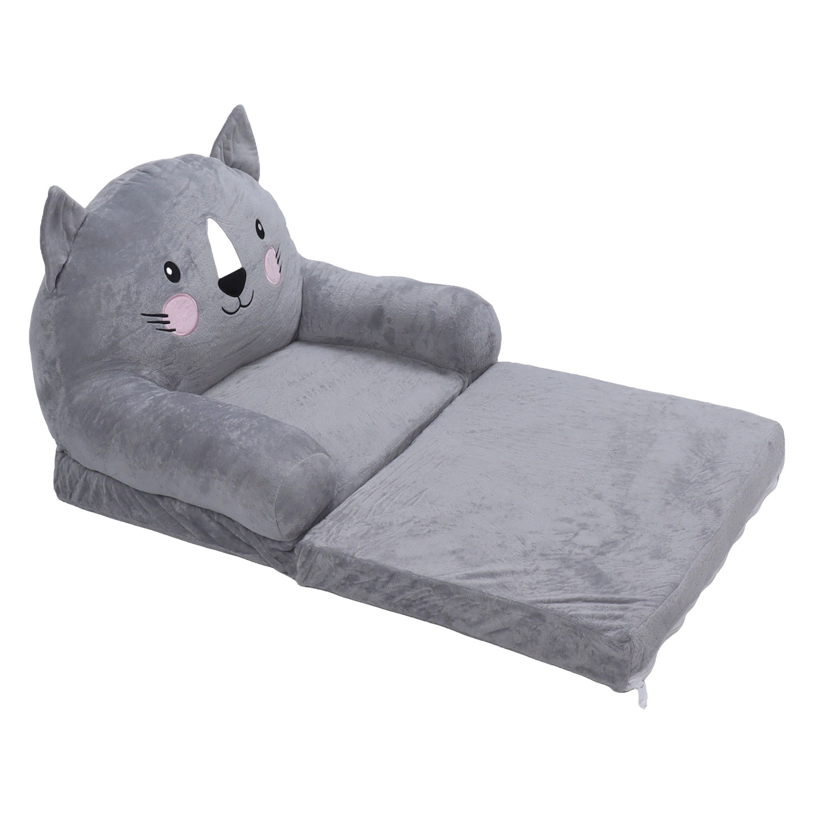 Toddler Sofa Chair, Gray Cartoon Foldable with Wide Handle, Stable Backrest Breathable Baby Seat for Bedroom, 2 Layers view 5