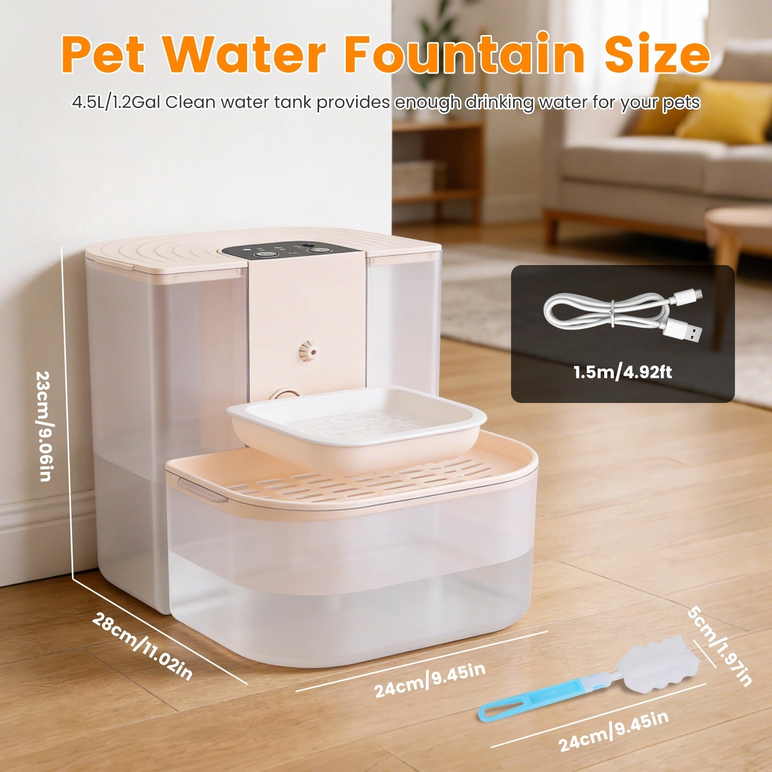 Smart Automatic Pet Water Dispenser, Automatic Pet Water Dispenser with Dual Tank,Dual Tank Filtration 4.5L Cordless Water Fountain with Remote Control for Pets view 13