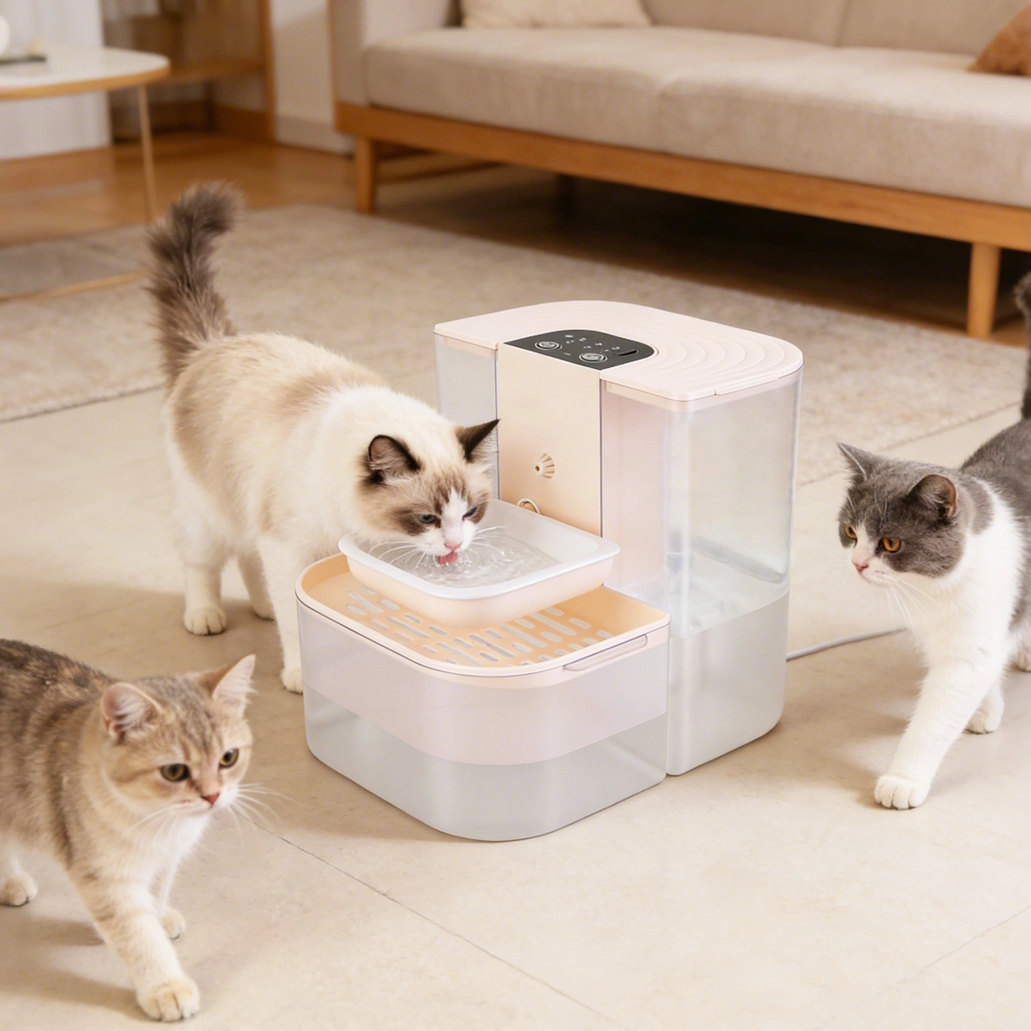 Smart Automatic Pet Water Dispenser, Automatic Pet Water Dispenser with Dual Tank,Dual Tank Filtration 4.5L Cordless Water Fountain with Remote Control for Pets view 15