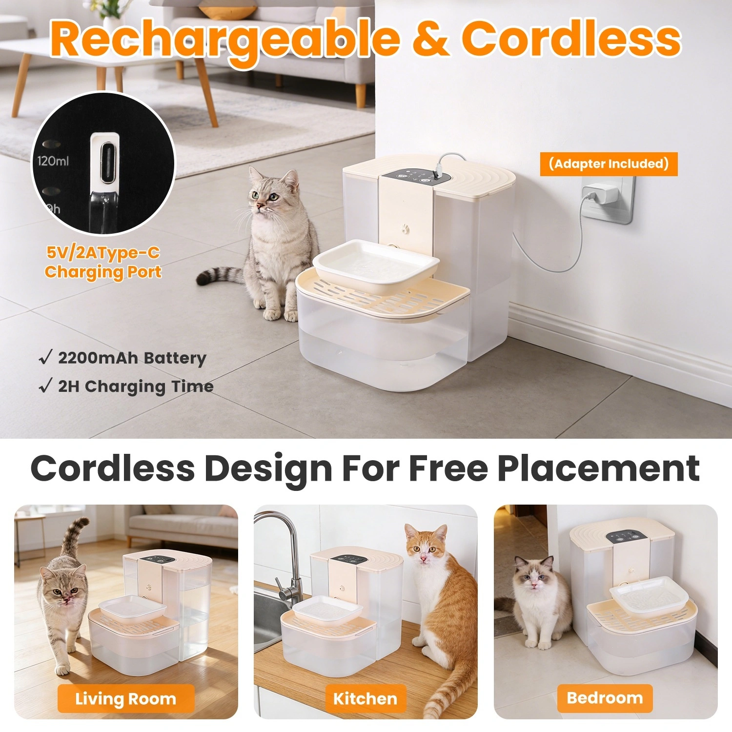 Smart Automatic Pet Water Dispenser, Automatic Pet Water Dispenser with Dual Tank,Dual Tank Filtration 4.5L Cordless Water Fountain with Remote Control for Pets view 3