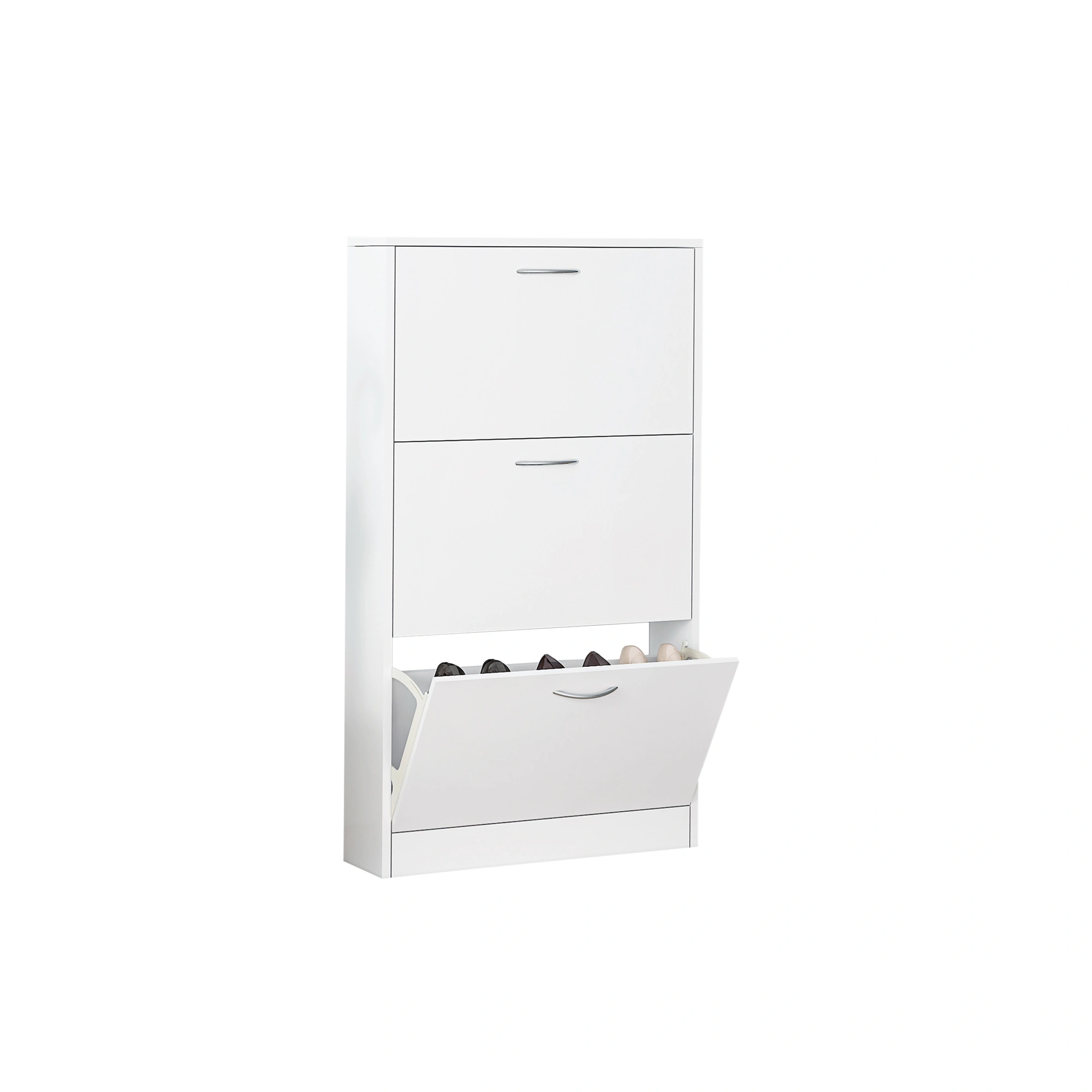 Shoe Cabinet for Entryway, White Narrow Shoe Storage Cabinet Flip Down Shoe Rack Wood 3 Tier Shoe Organizer for Home and Apartment view 5