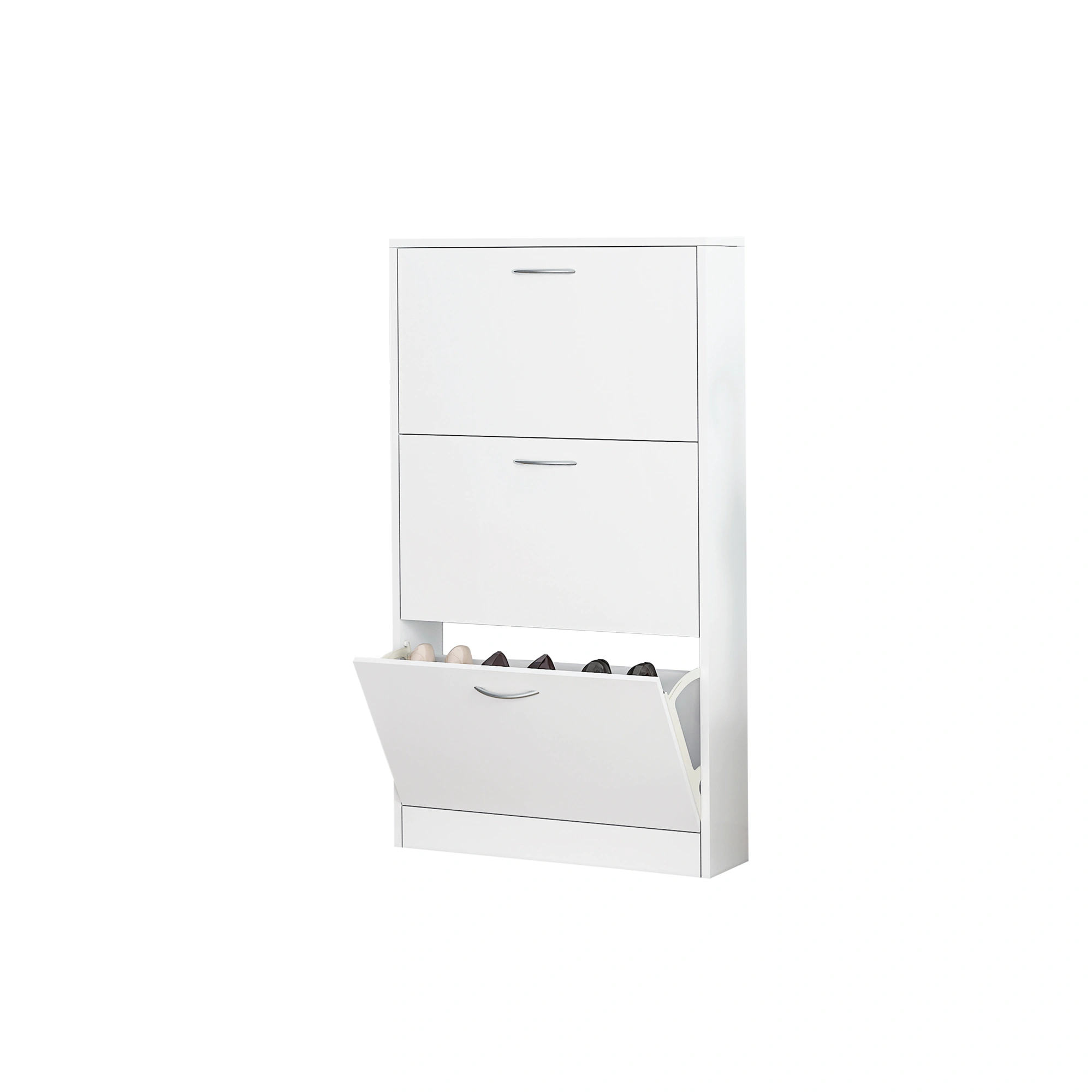 Shoe Cabinet for Entryway, White Narrow Shoe Storage Cabinet Flip Down Shoe Rack Wood 3 Tier Shoe Organizer for Home and Apartment view 6