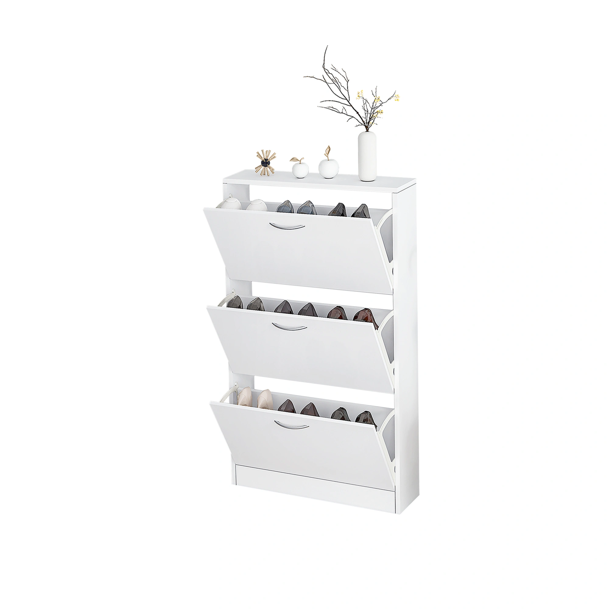 Shoe Cabinet for Entryway, White Narrow Shoe Storage Cabinet Flip Down Shoe Rack Wood 3 Tier Shoe Organizer for Home and Apartment view 7